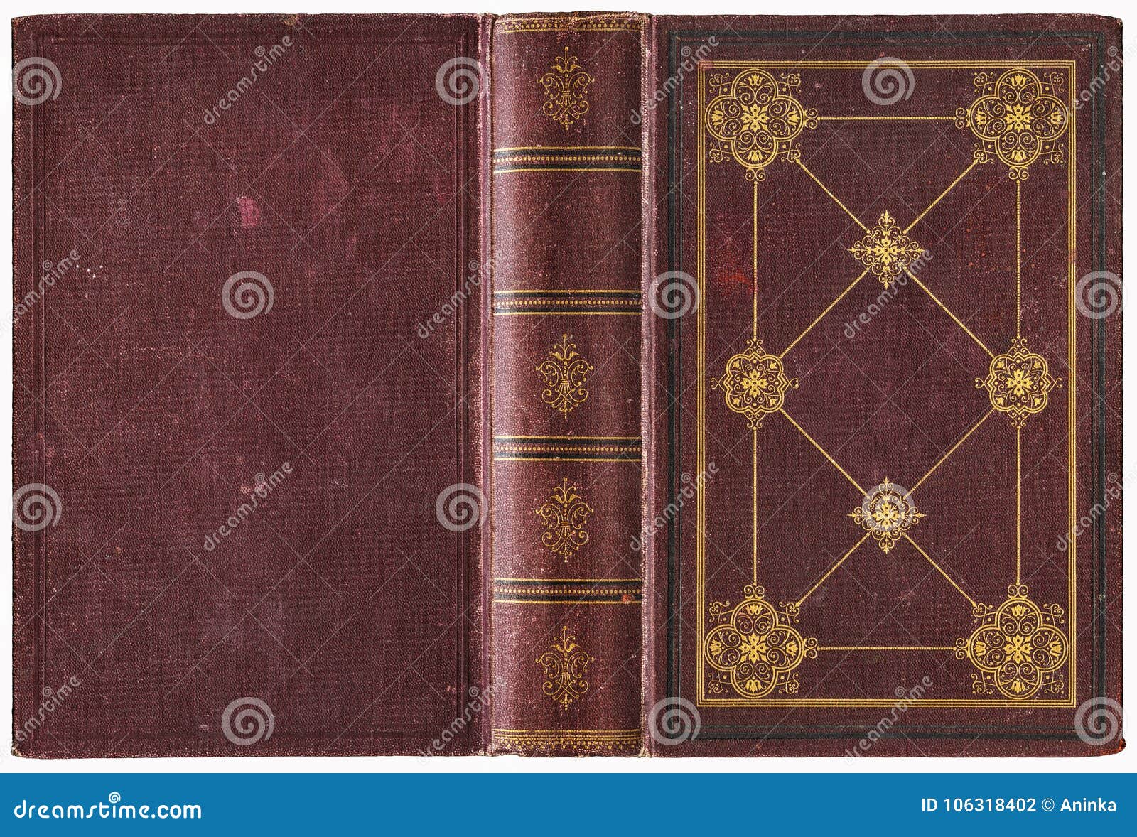 Old book open isolated. Used paper texture Stock Photo