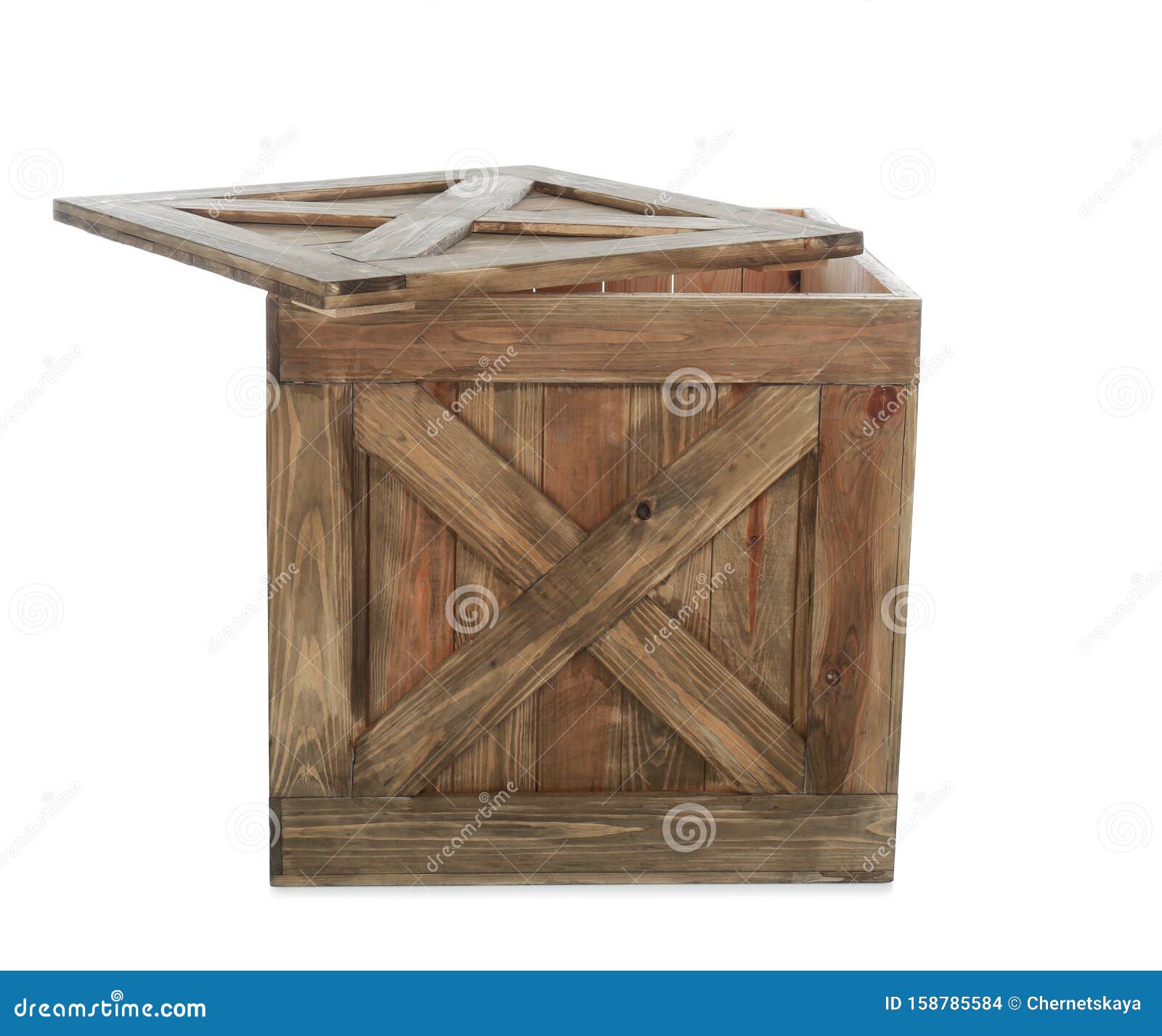 Old Open Wooden Crate with Lid on White Stock Photo Image of isolated
