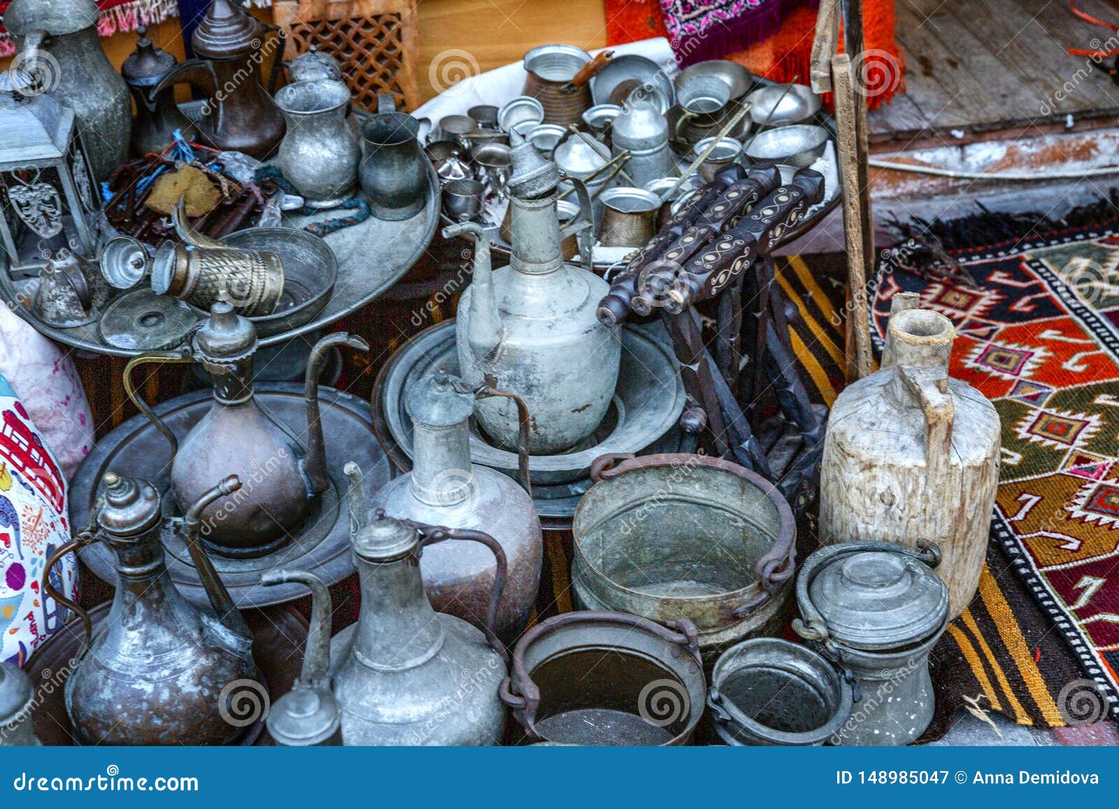 Old Oriental Utensils on the Market Stock Image Image of design