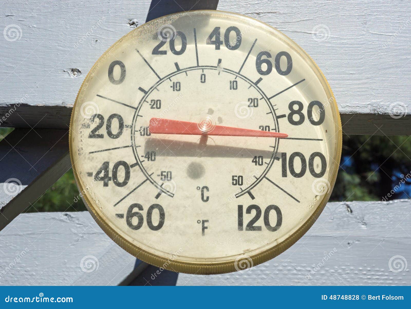 Old outdoor thermometer stock photo. Image of heat, shadows 48748828