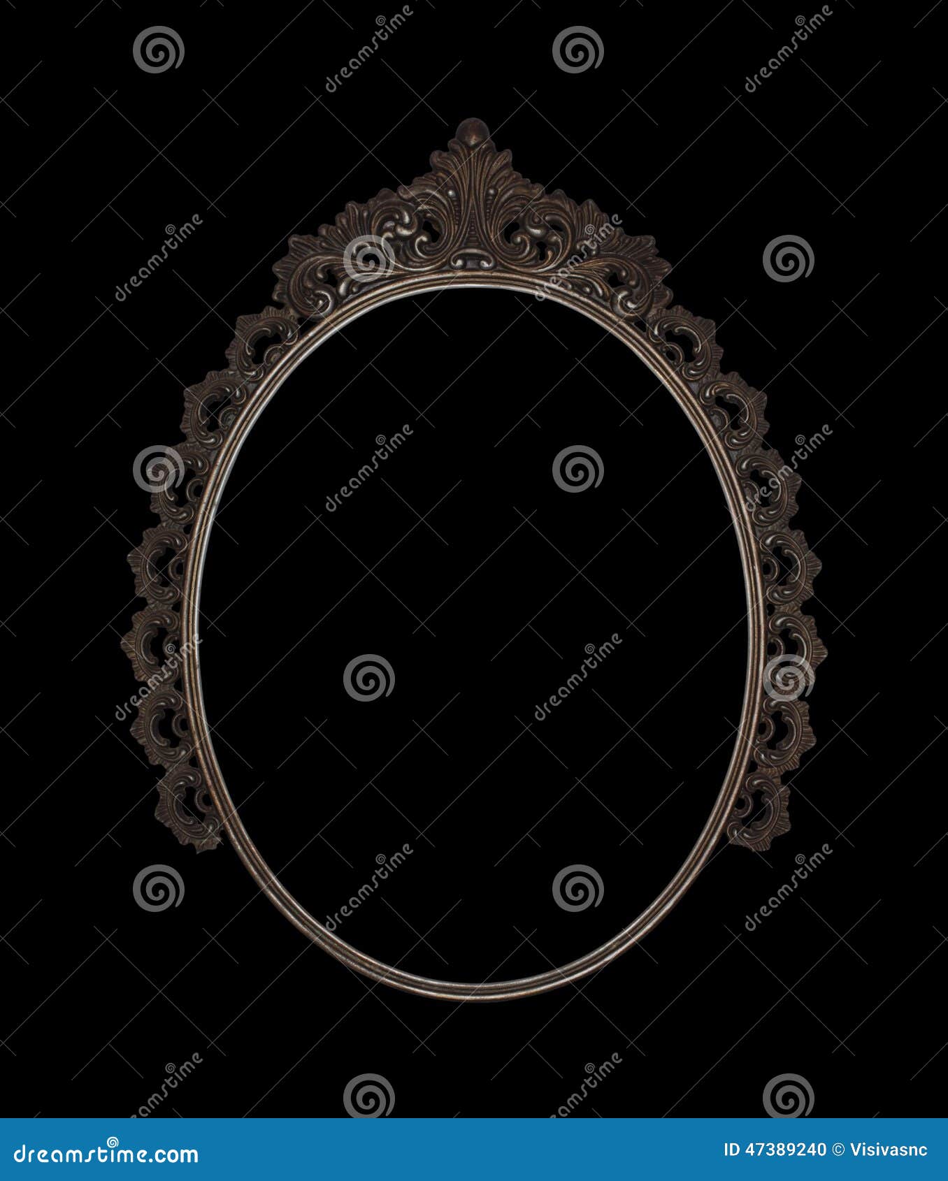 old oval picture frame metal worked on black background