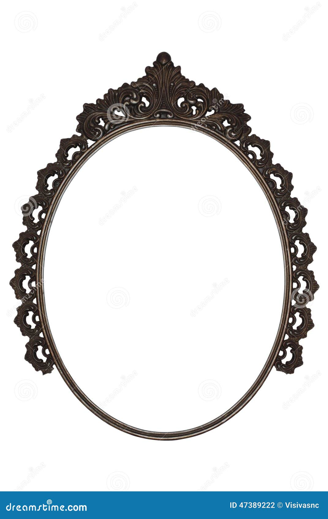 old oval picture frame metal worked on white background