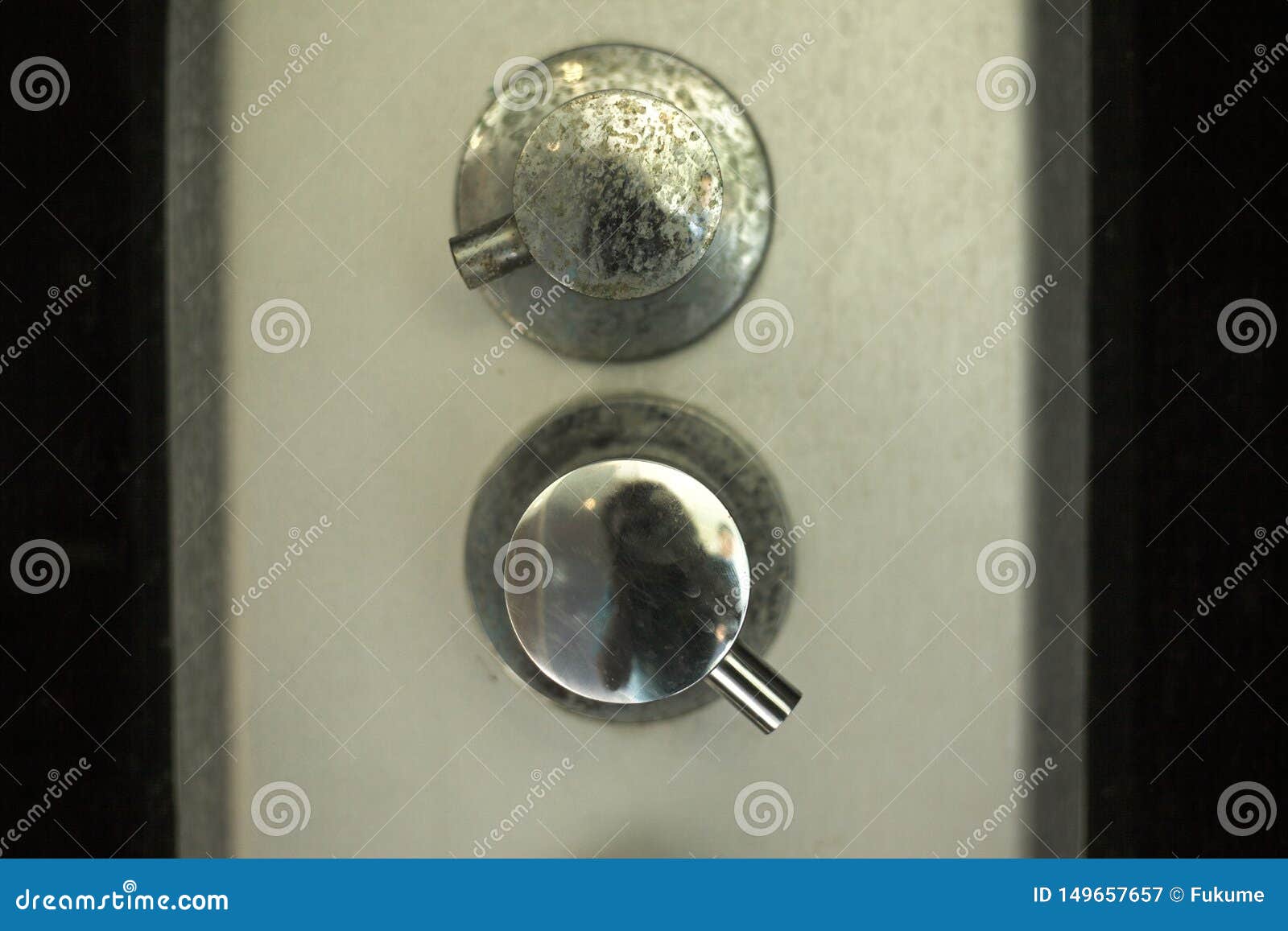Old Oxidized Knobs for Hot and Cold Water in the Shower Stock Image Image of office, chrome