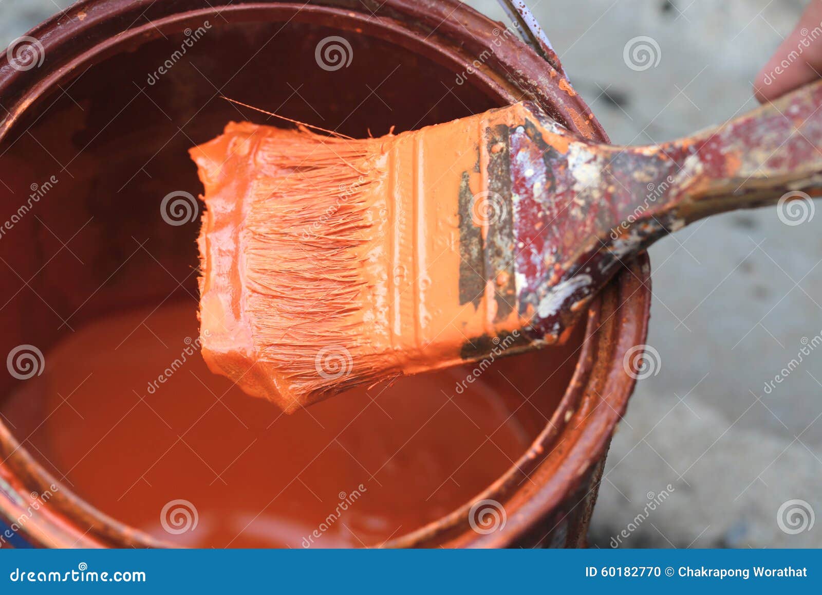 Old Paint Brush Tool in the Over the Can. Stock Photo Image of