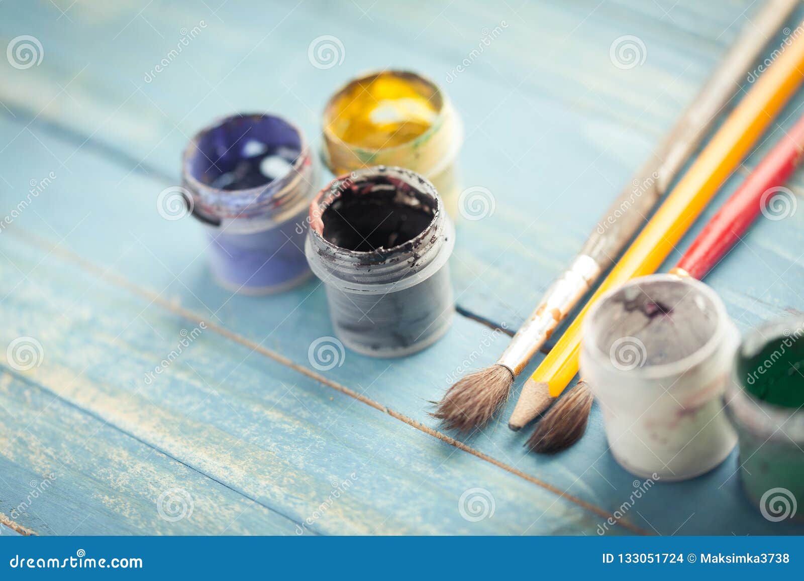 Old Paint Brushes. Drawing Tools. Paint and Pencil. Stock Photo - Image ...