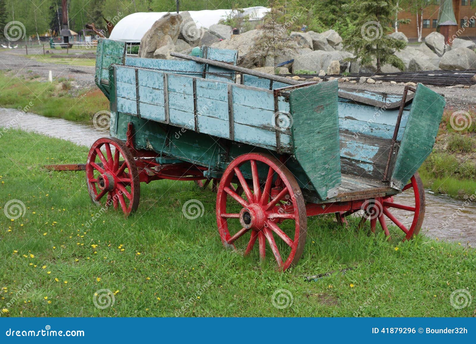 An old painted wagon stock photo. Image of spokes, antique 41879296