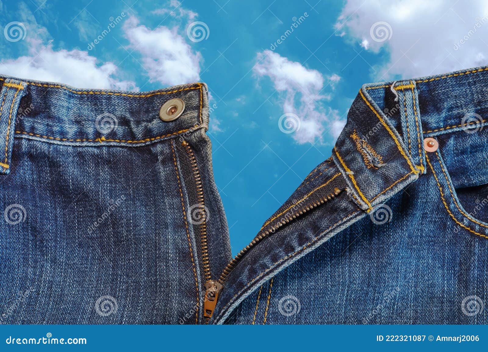 Old Pair of Blue Jeans on Blue Sky Stock Image - Image of pattern ...