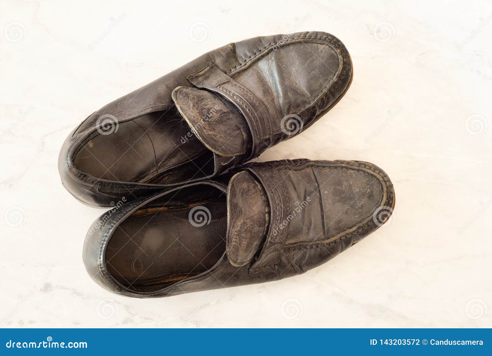 Old Pair of Mens Black Dress Shoes that are Worn Out, Very Dusty and ...