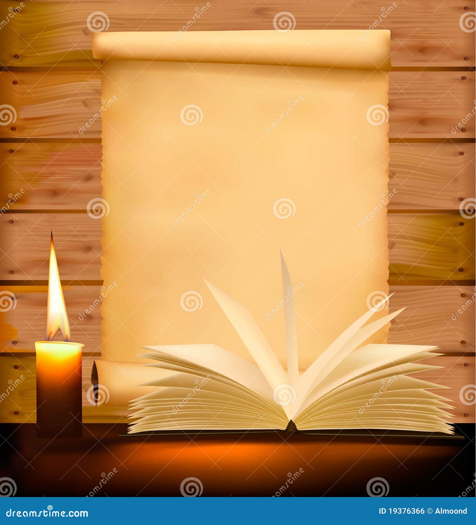 old open book with candle