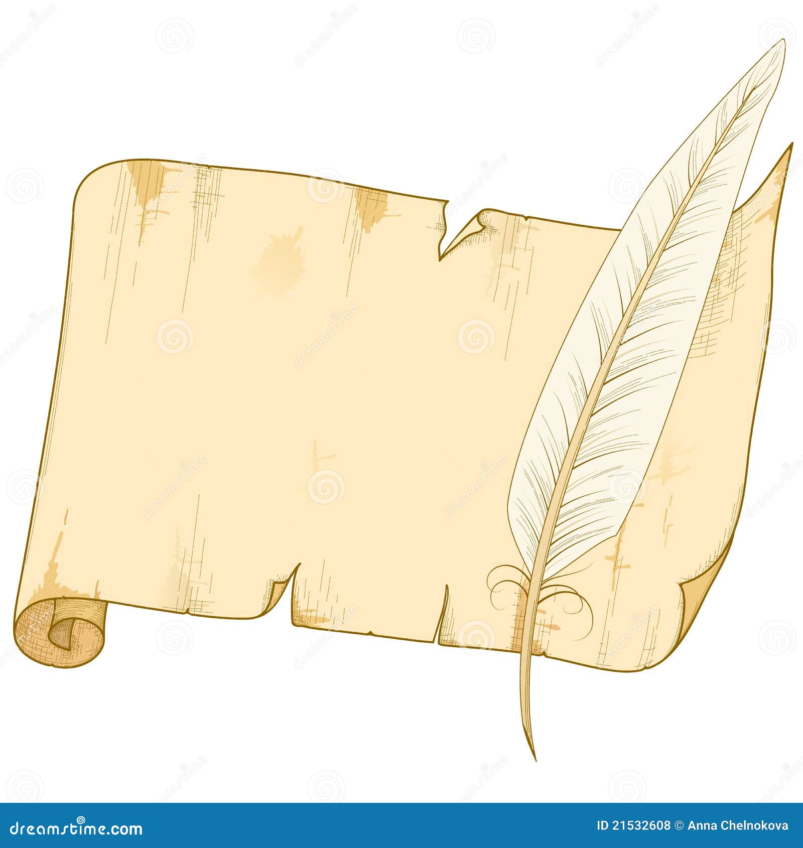 Old Paper Roll with Feather Stock Vector - Illustration of manuscript,  object: 21532608