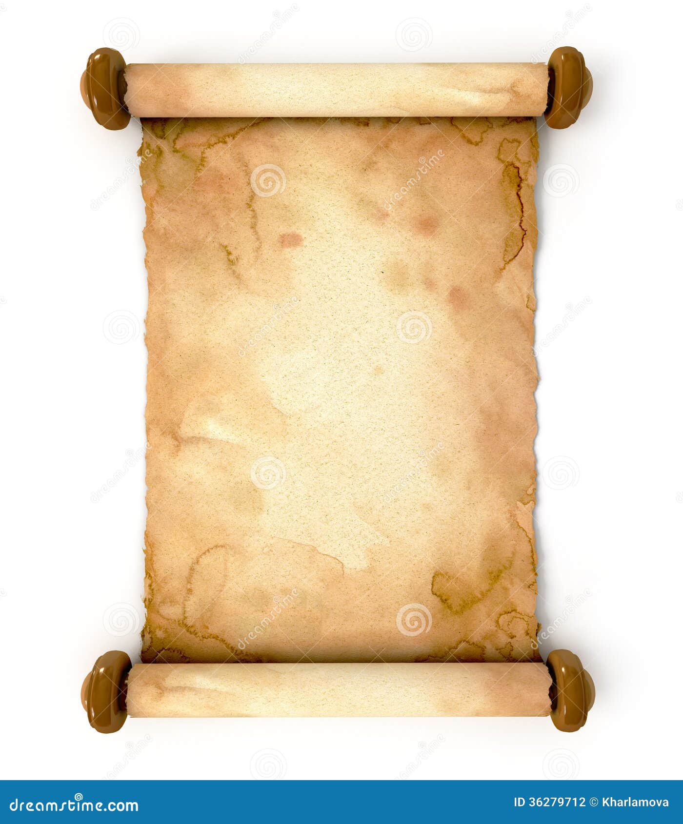 Old blank antique scroll paper isolated on transparent background