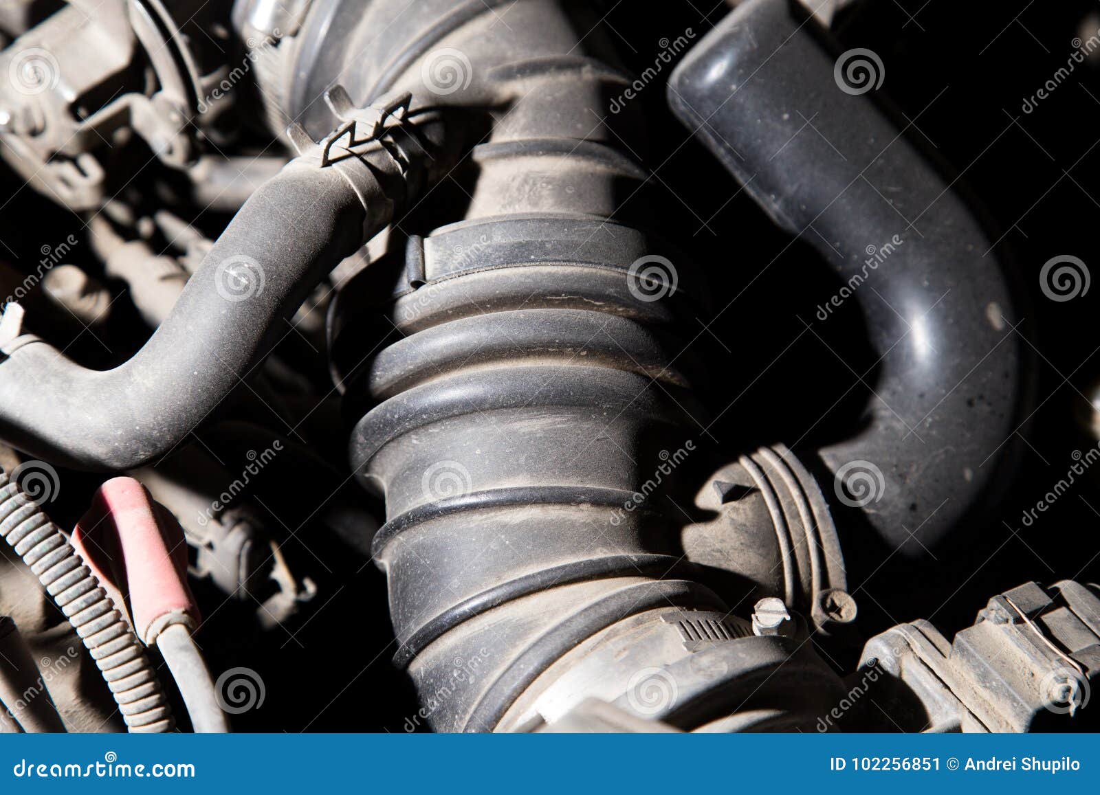 Old Parts Under the Hood of a Car Stock Image Image of motor, intake