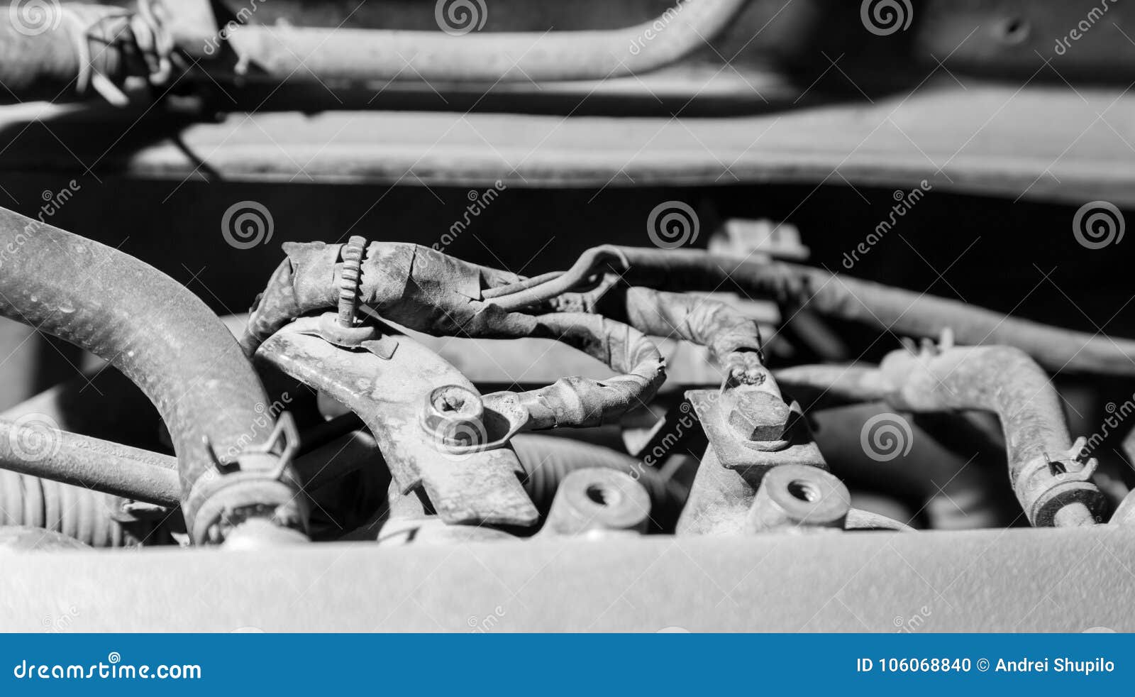 Old Parts Under the Hood of a Car Stock Photo Image of interior
