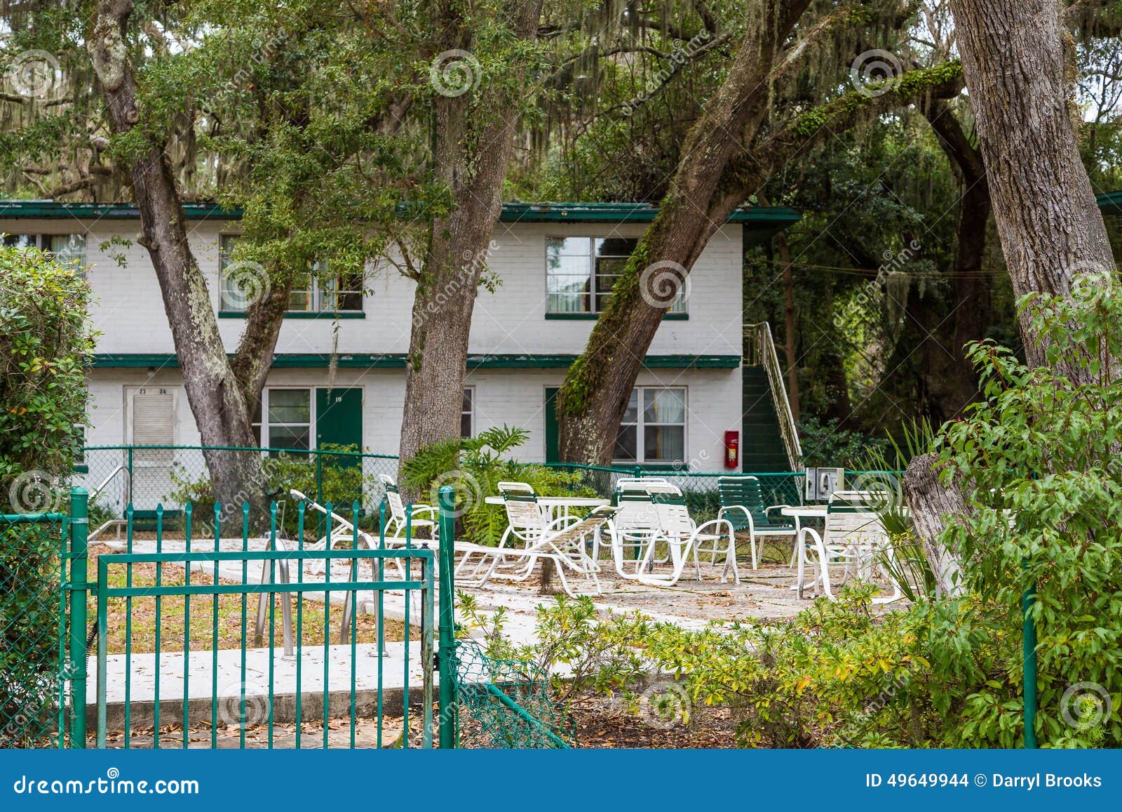 Old Patio Furniture At Pool Of Abandoned Hotel Stock Photo Image