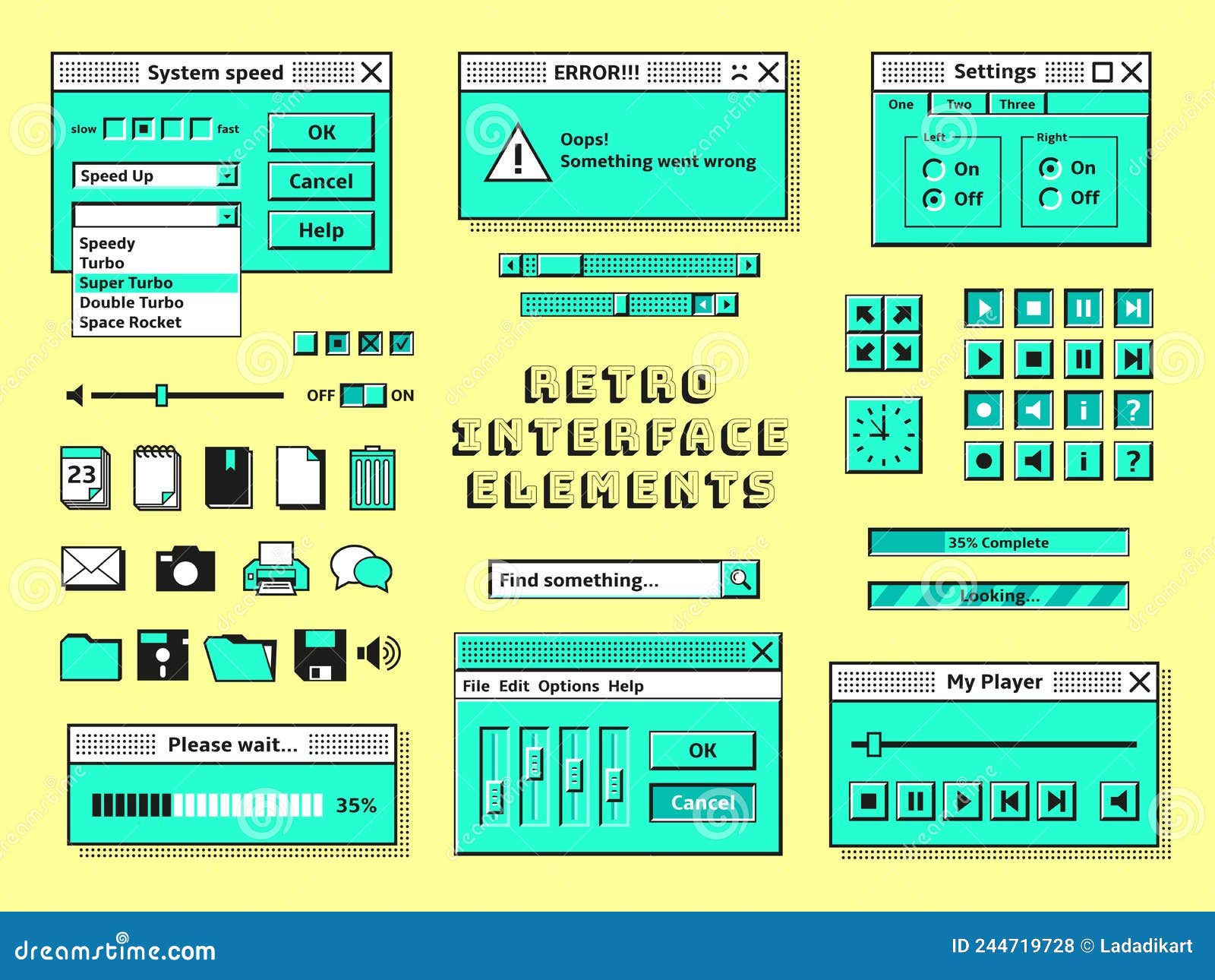 Old pc elements 1990s technology computer graphics interface console