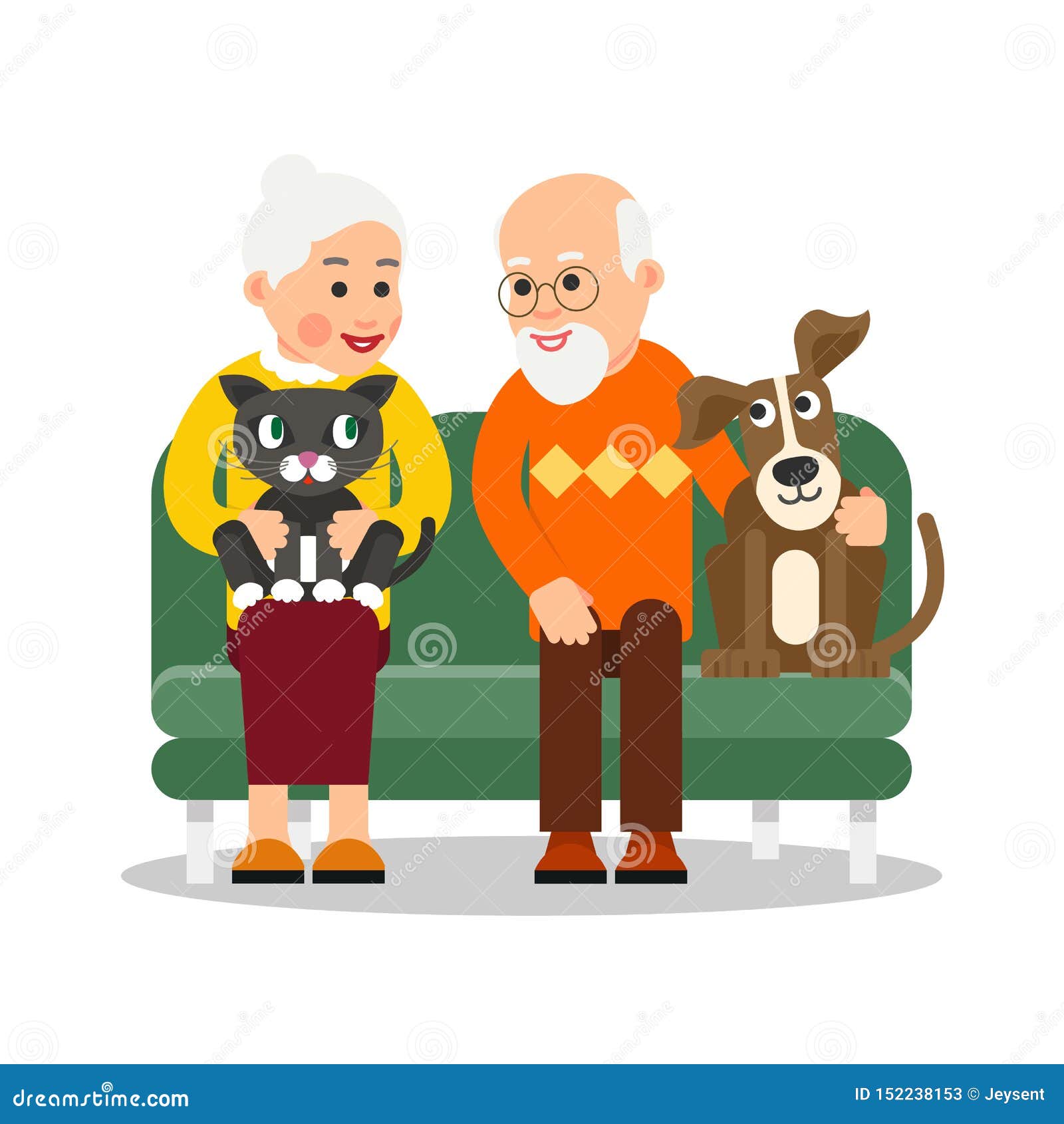 Old People with Animal. Elderly Couple are Sitting on Couch and Smiling with Love Stock Vector - Illustration of grandmother, home: 152238153 Old People with Animal. Elderly Couple are Sitting on Couch and Smiling with Love Stock Vector - Illustration of grandmother, home: 152238153