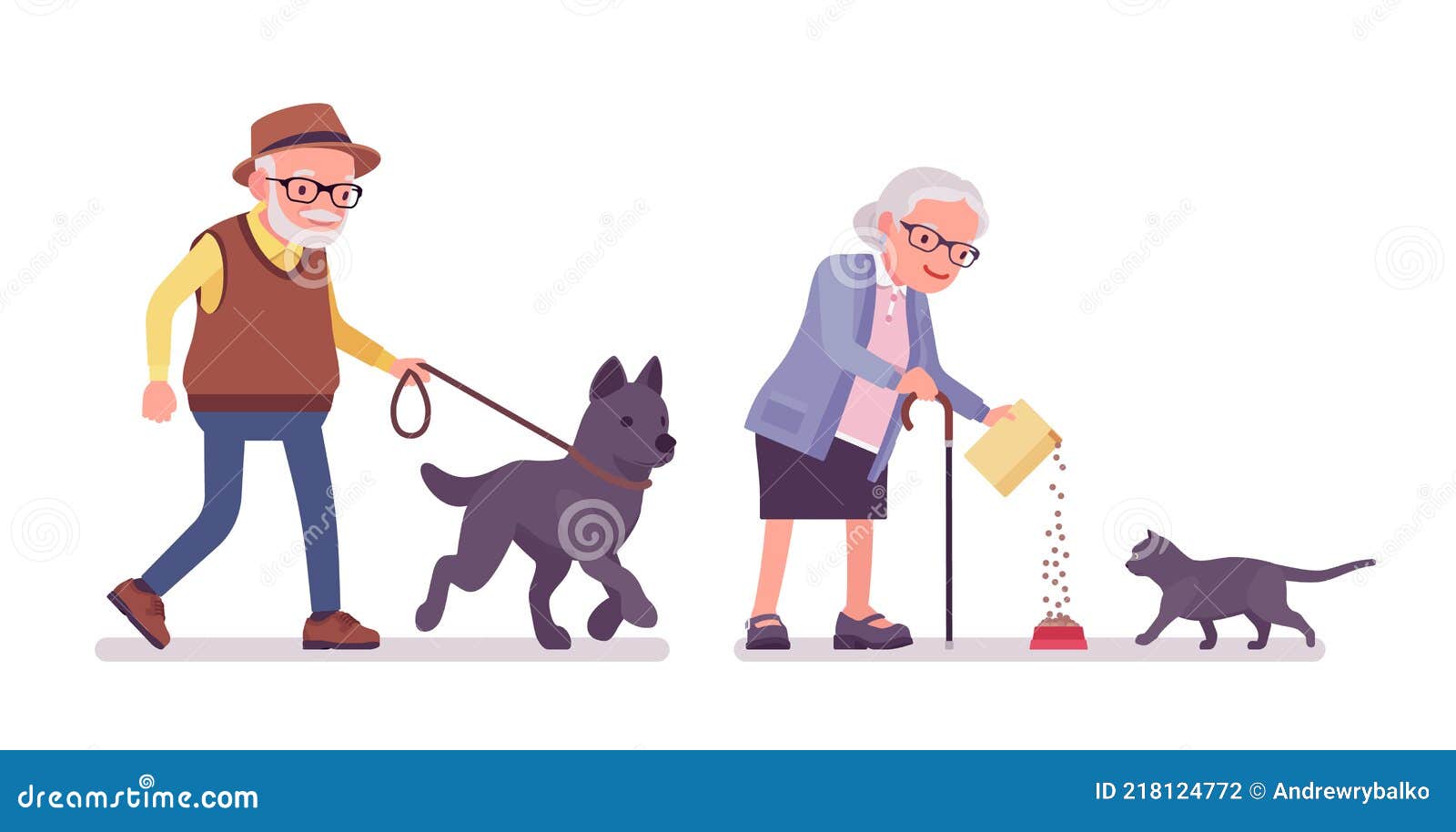 Old People, Elderly Man, Woman Walking with Dog, Feeding Cat Stock Vector - Illustration of isolated, style: 218124772 Old People, Elderly Man, Woman Walking with Dog, Feeding Cat Stock Vector - Illustration of isolated, style: 218124772