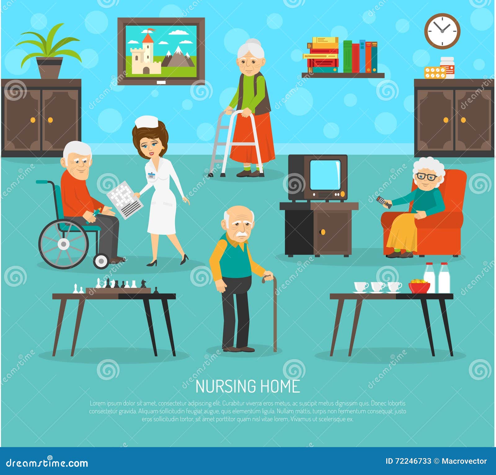 old people nursing home flat poster