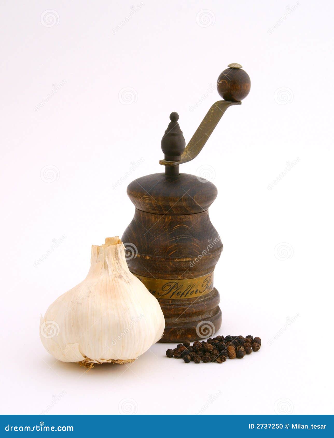 Old Pepper Mill with Garlic Stock Photo Image of wood, ancient 2737250