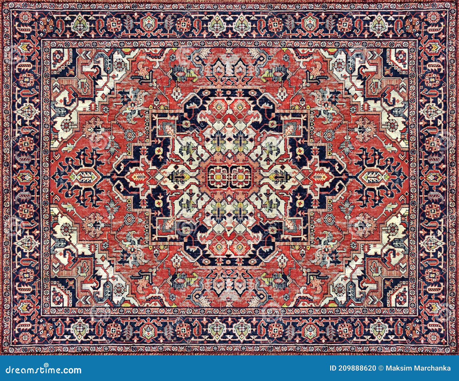 Old Persian Carpet Texture, Abstract Ornament Milky Blue Stock Photo