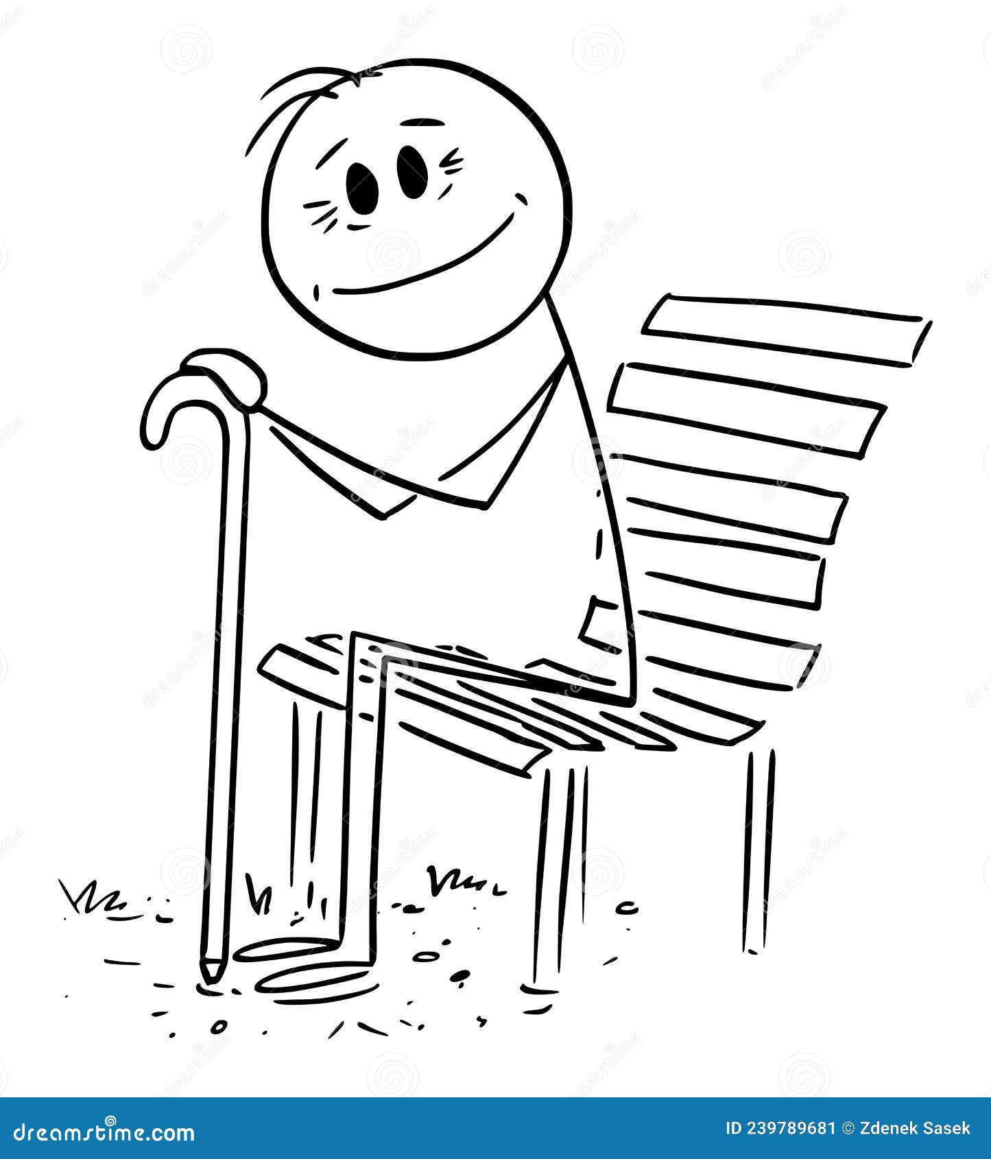 Old Person Sitting on Park Bench and Smiling , Vector Cartoon Stick ...