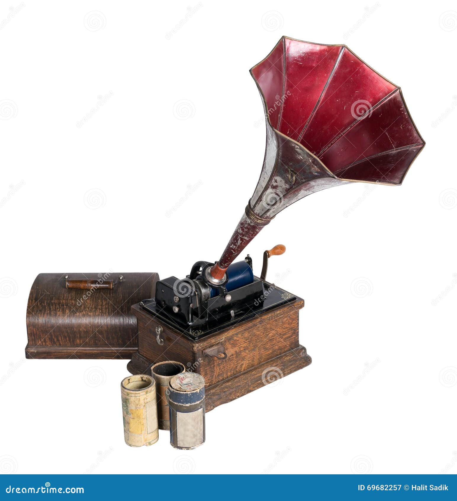 Cylinder Phonograph Isolated On White Stock Photo