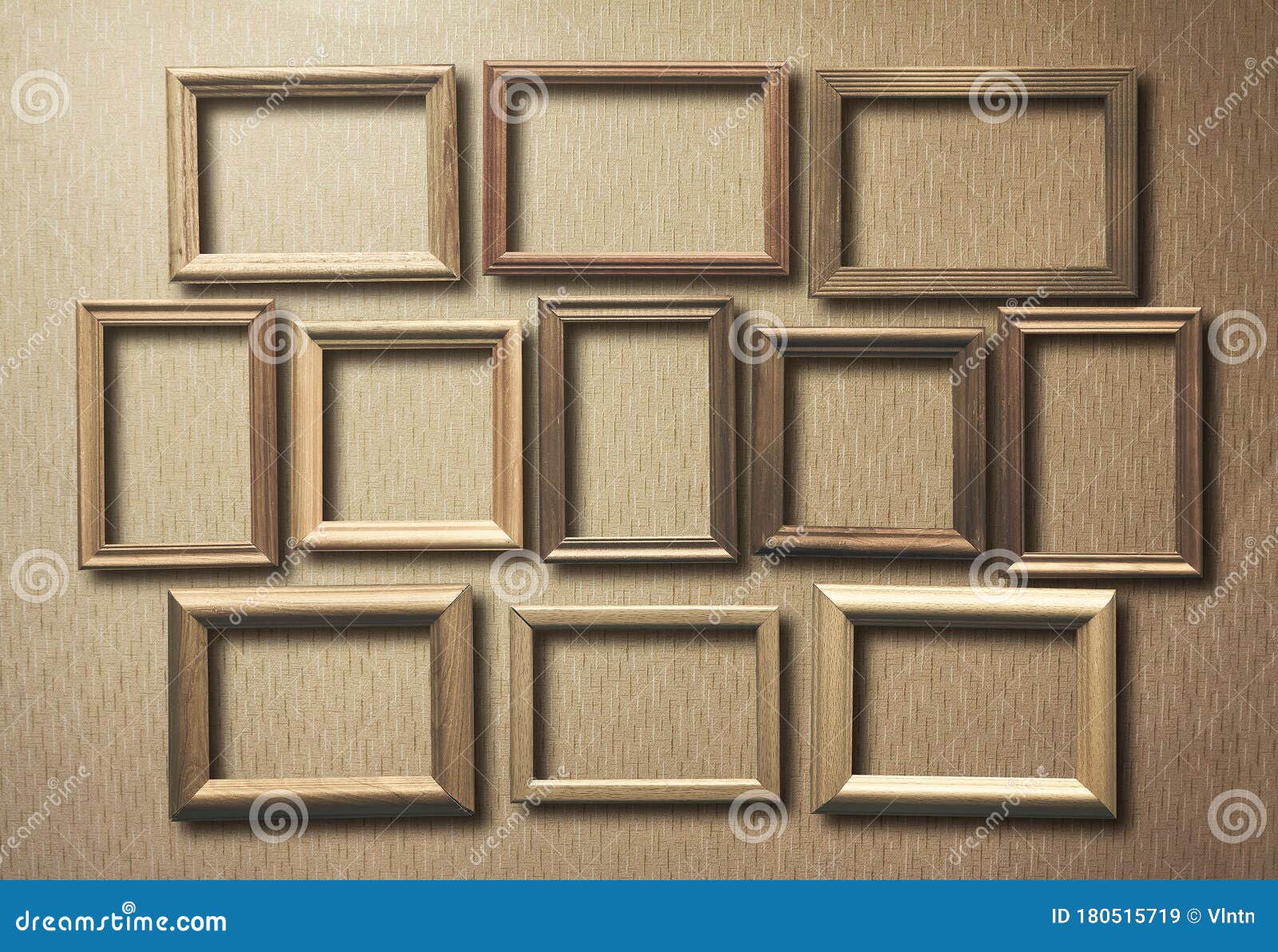 Old frames on wooden wall stock image. Image of ancient 180515719