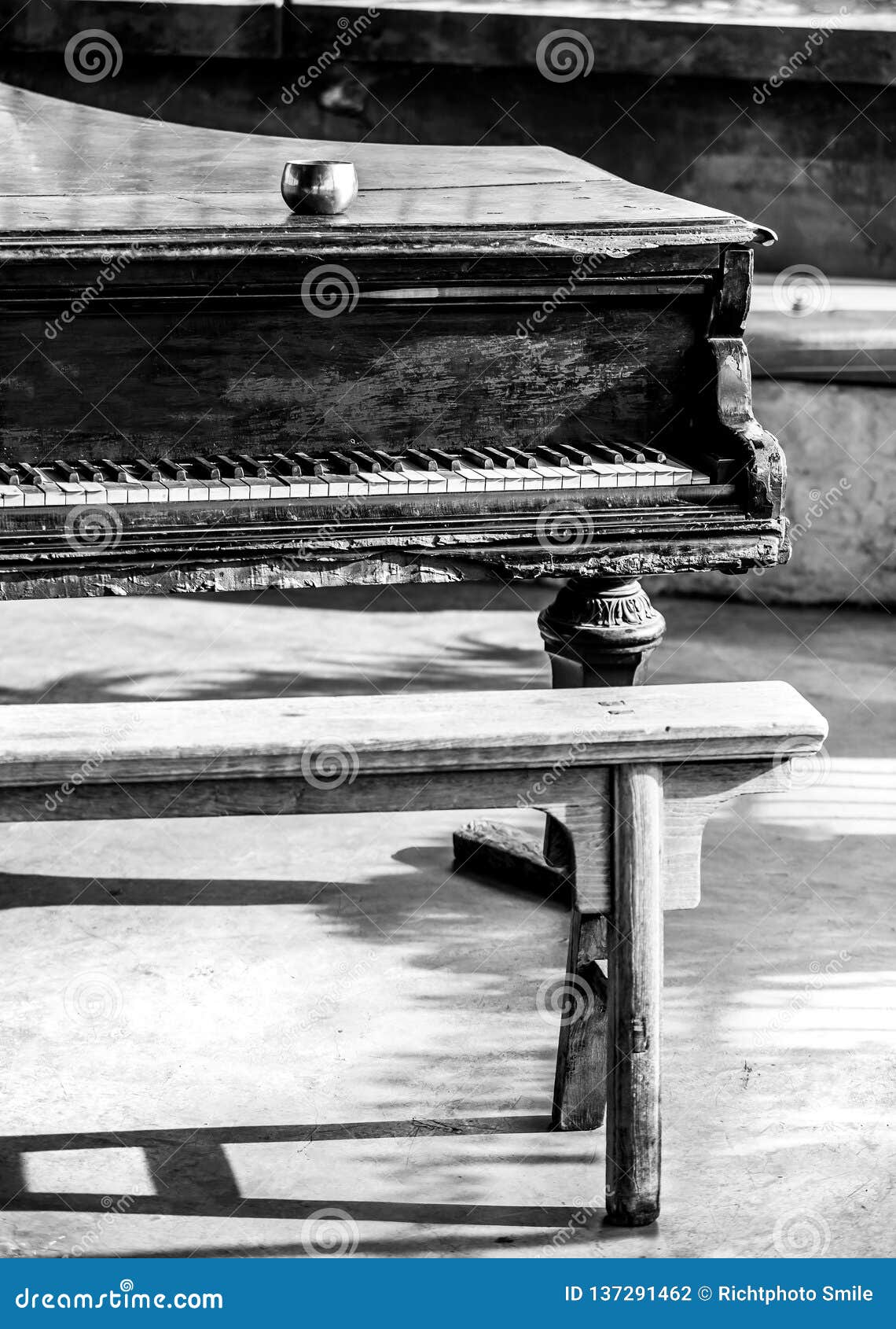 Old Piano with Bench in Foreground Stock Photo Image of acoustic