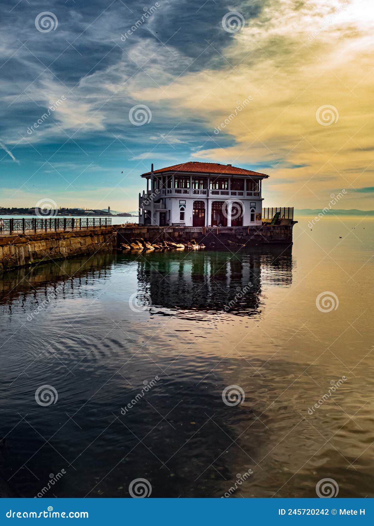 an old pier building in a part of istanbul called moda as part of the seascape.