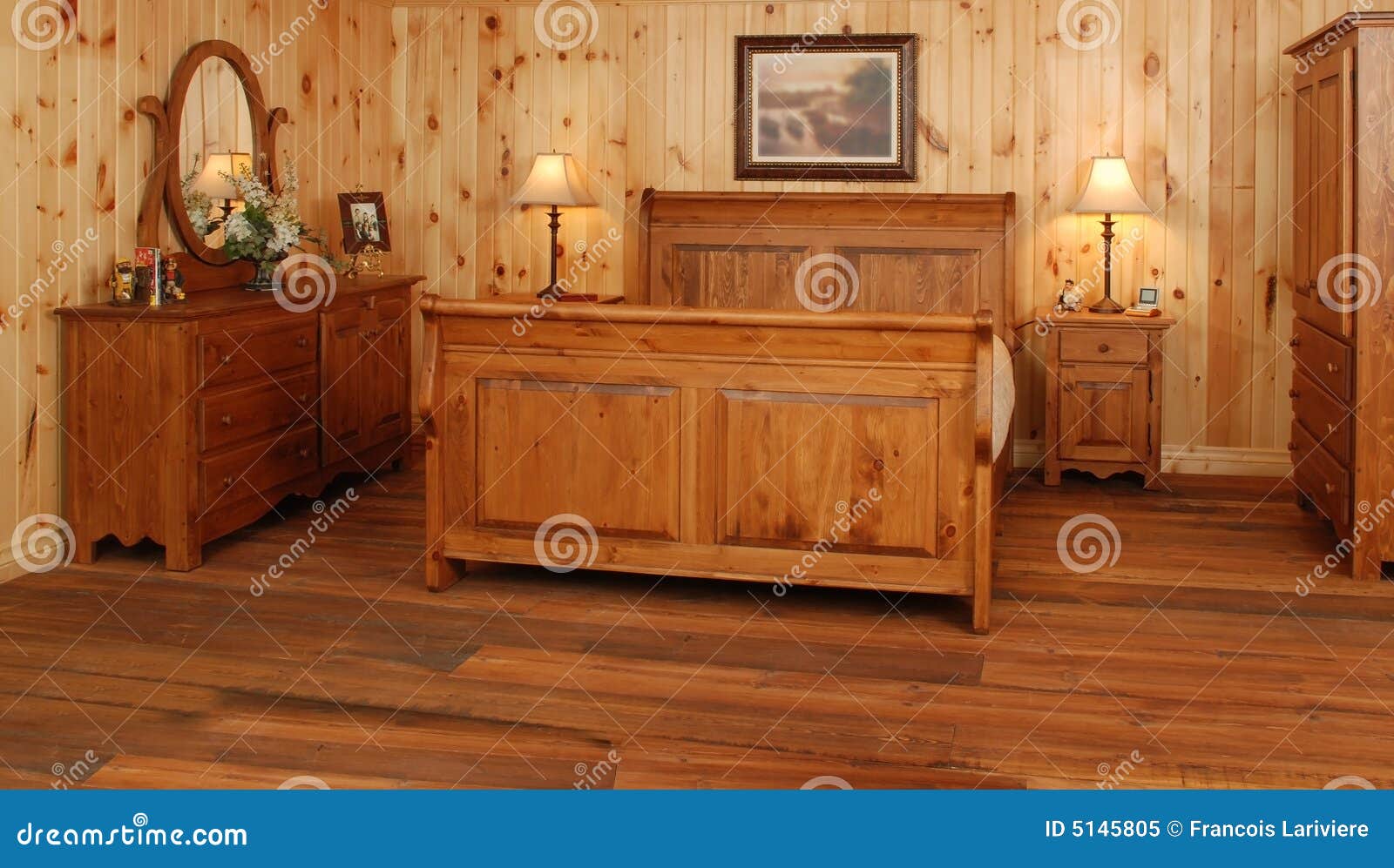 Old pine wood bedroom set stock image. Image of clock 5145805