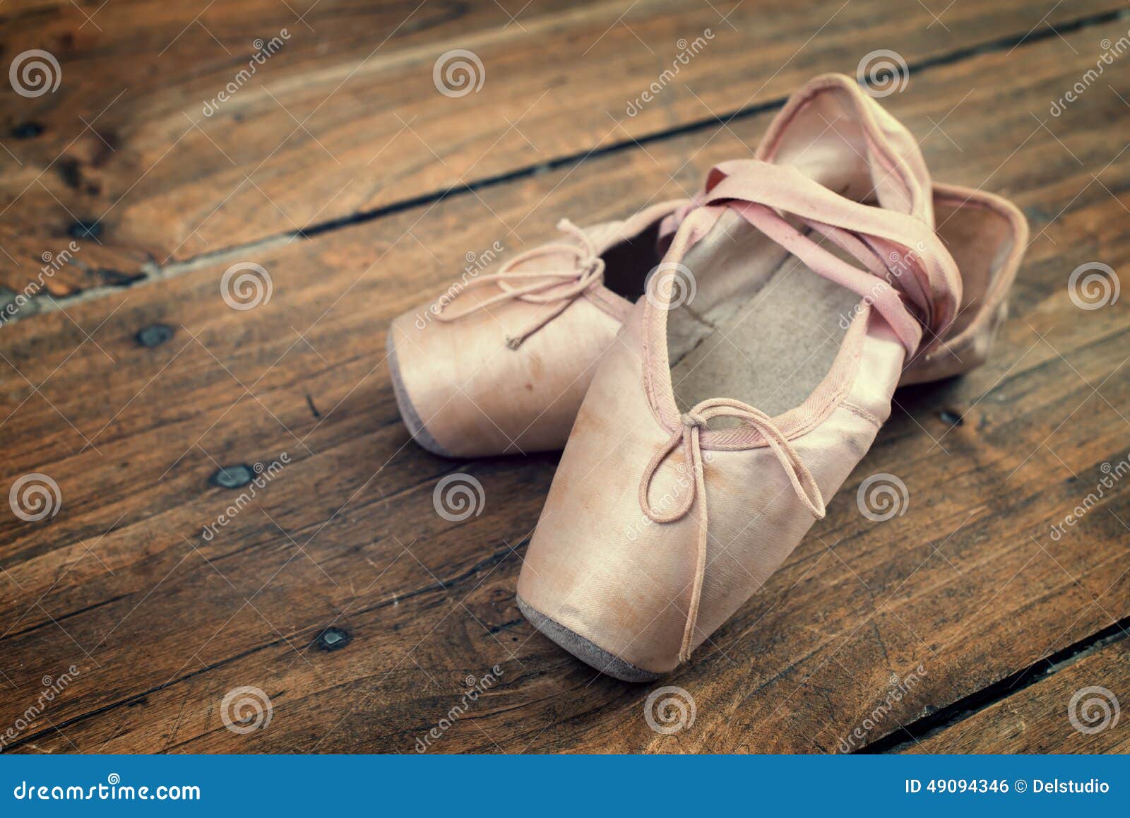 Old Pink Ballet Shoes on a Wooden Floor Stock Photo - Image of wooden ...