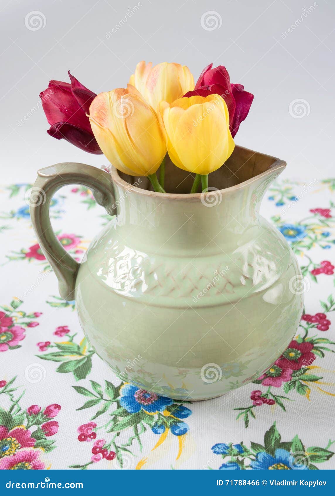 Old Pitcher with Flowers of Tulips Stock Photo - Image of view, bunch ...