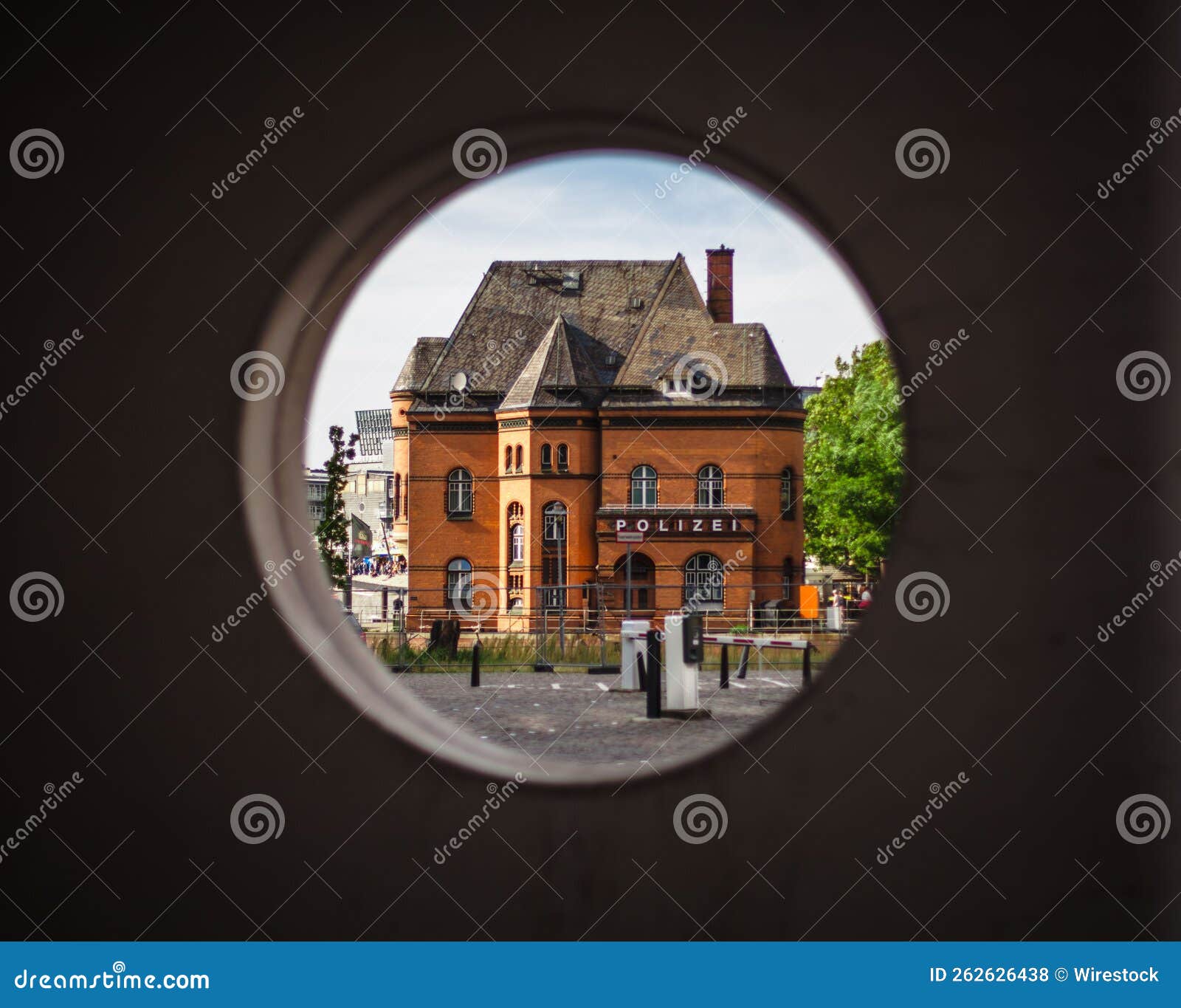 old police building from a hole