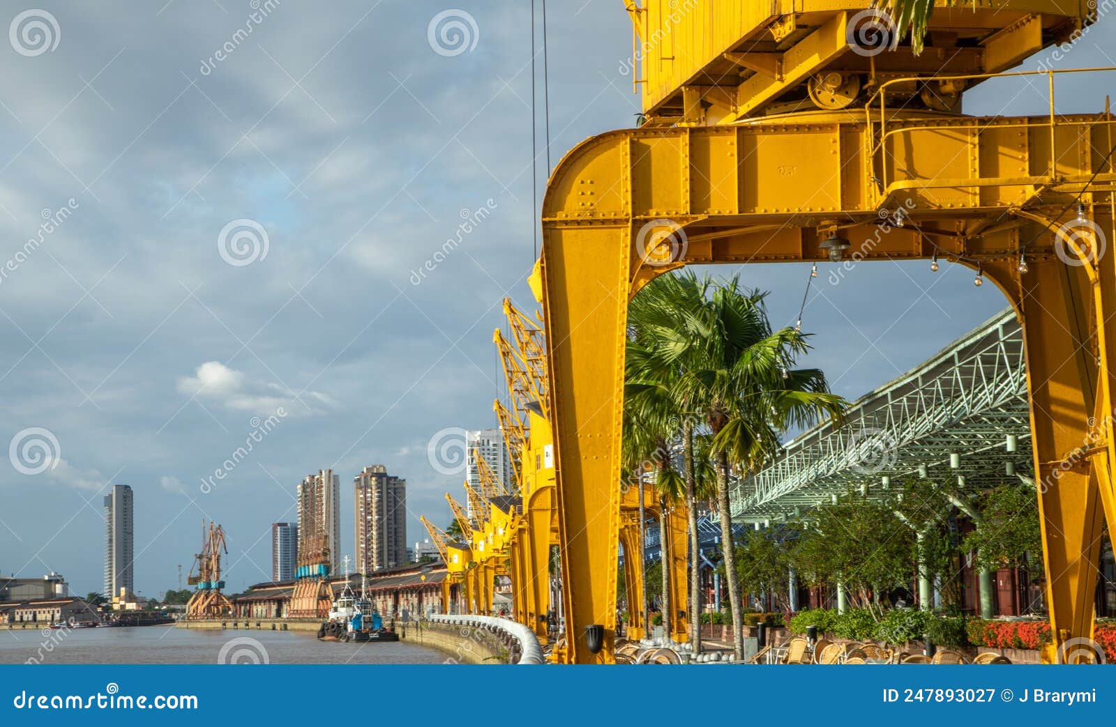 old port yellow cranes at estaÃÂ§ÃÂ£o das docas belÃÂ©m, brazil.