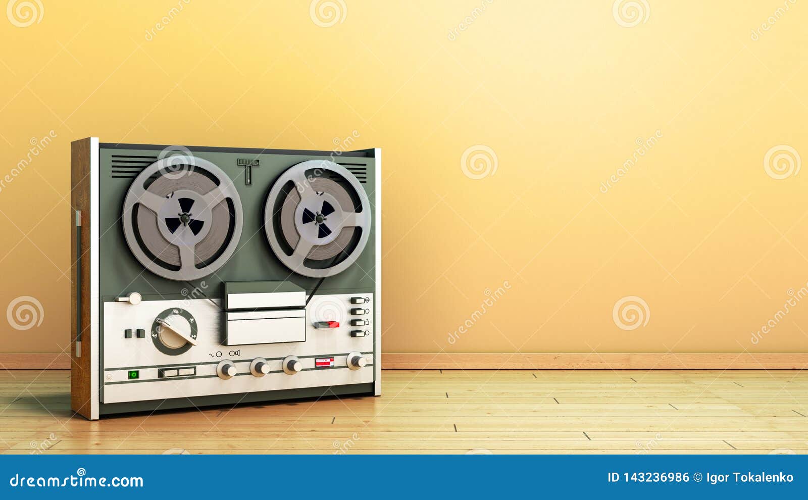 Old Portable Reel To Reel Tube Tape Recorder On The Flor