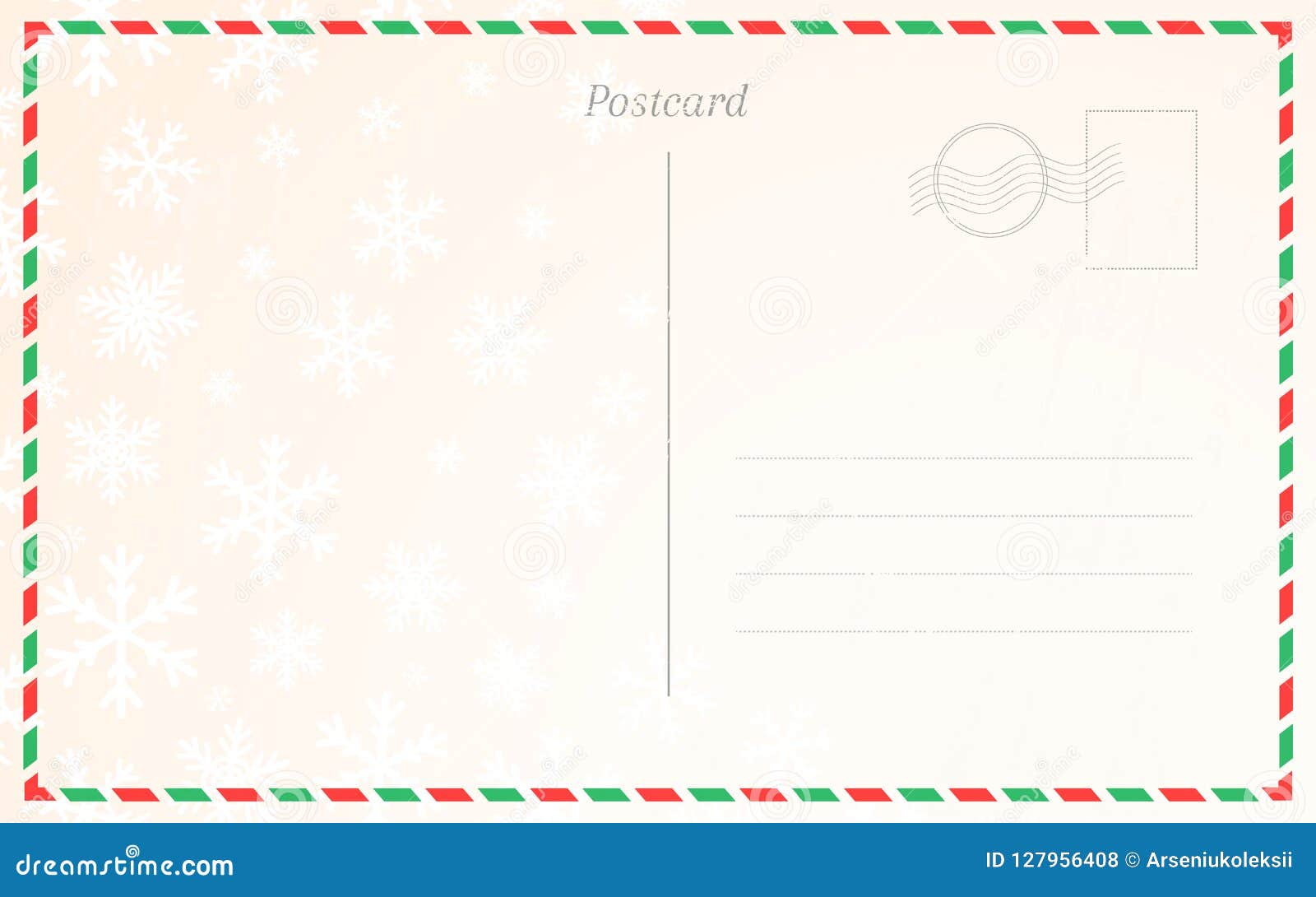 Old Postal Card Template with Winter Snowflakes. Postcard Back With Postcard Mailing Template