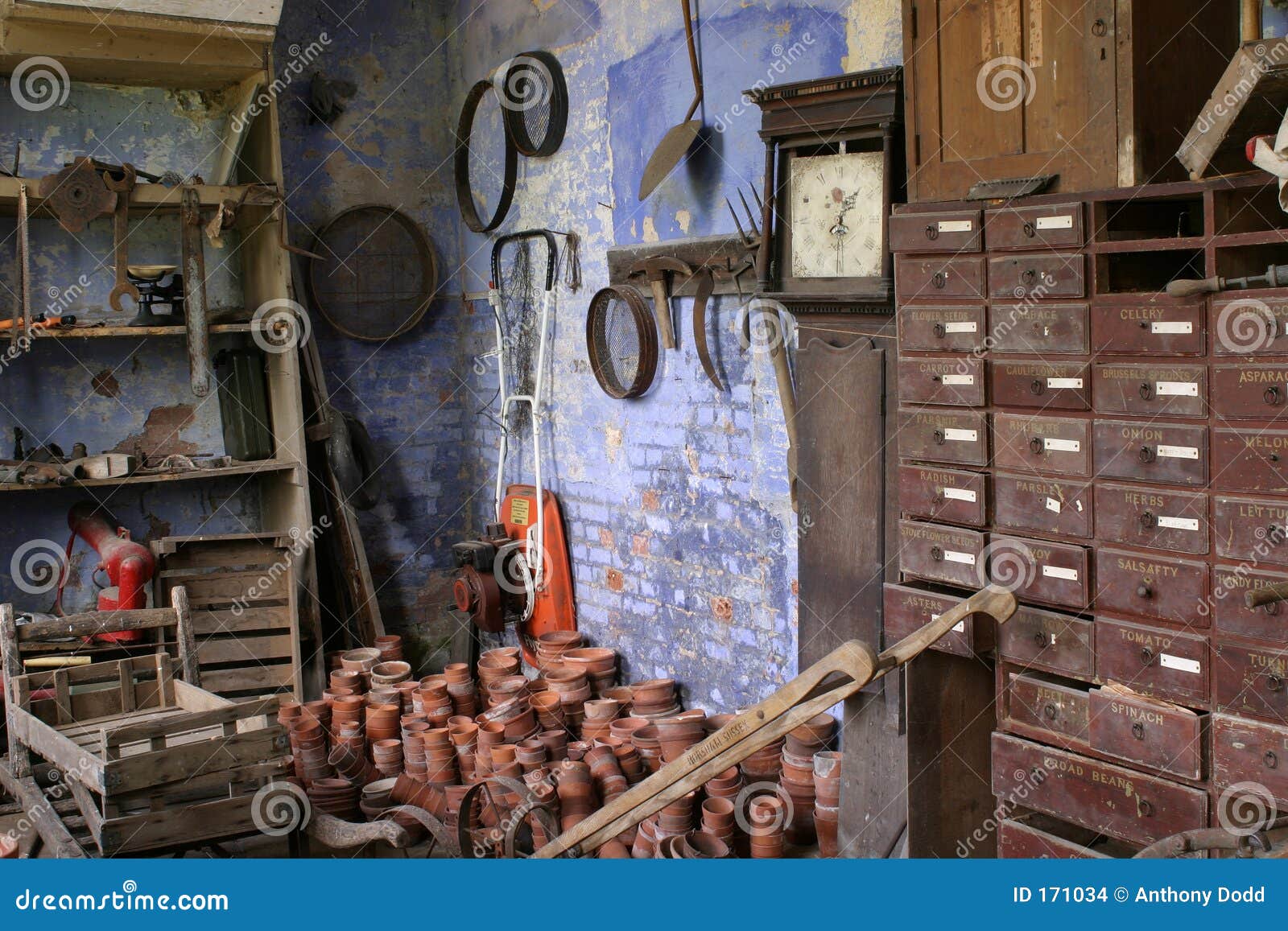 The Old Potting Shed stock photo. Image of potting, blue ...