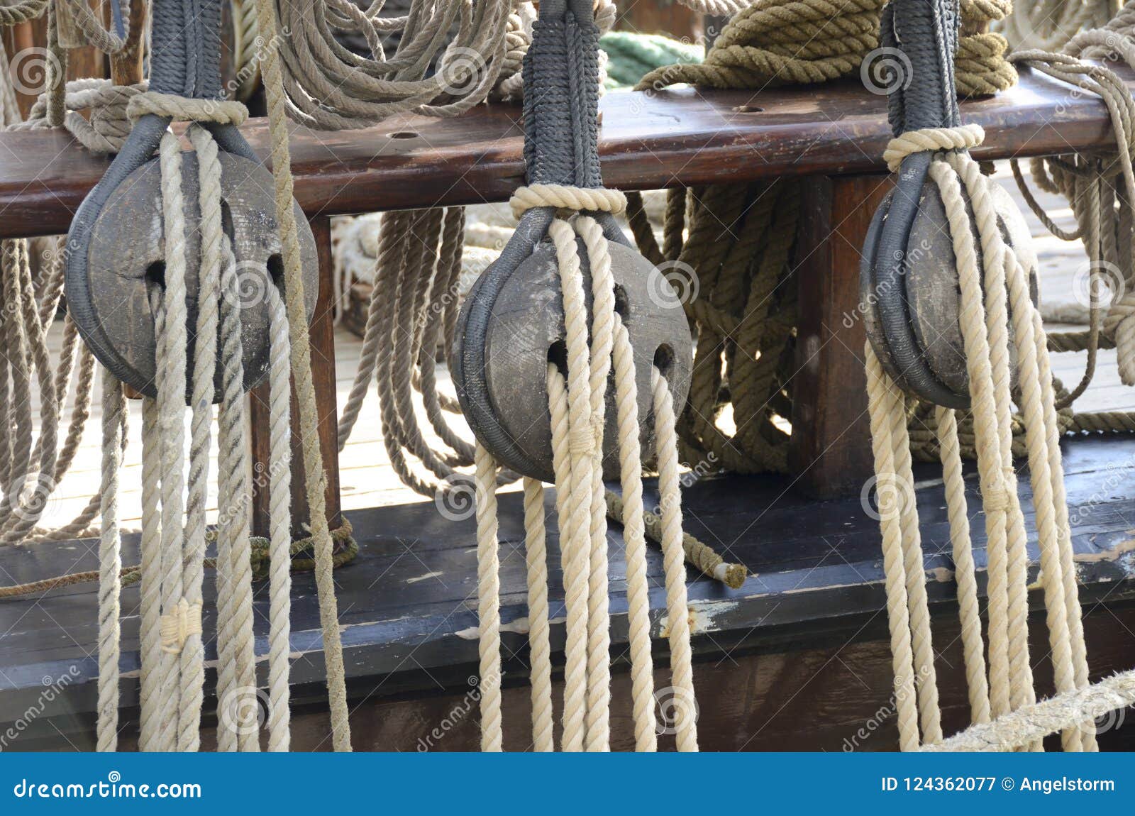 Old Pulleys and Ropes, Marine Tools Stock Image - Image of vintage