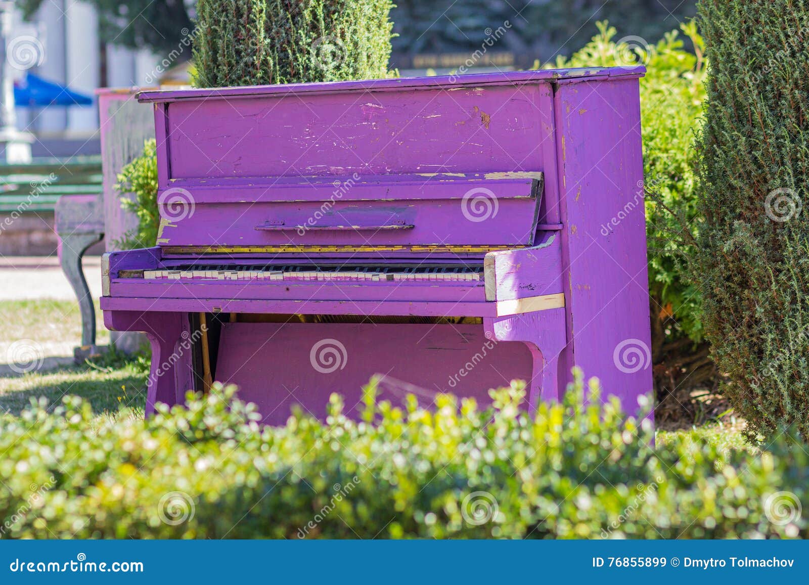 Old Purple Piano Stands in the Park Stock Image Image of page, color