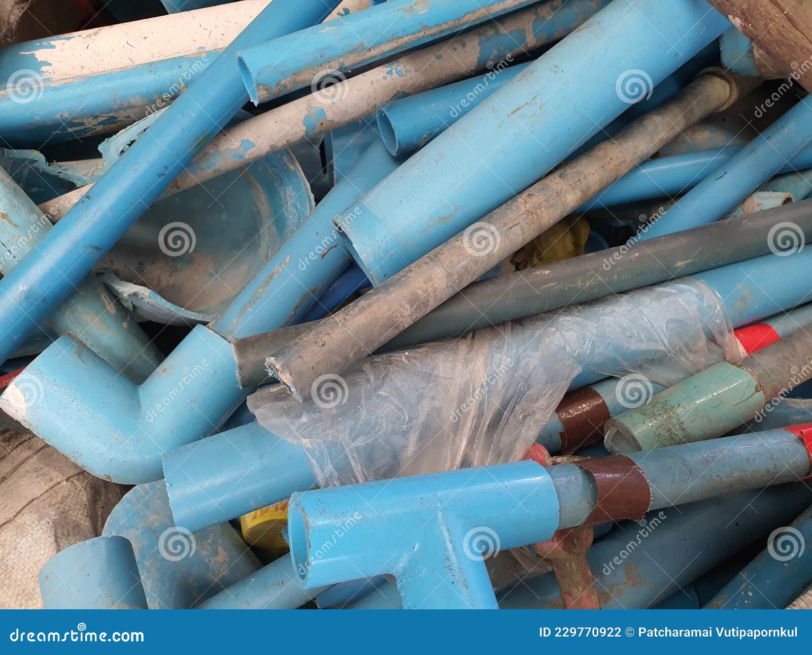 Old Pvc Pipe To Be Recycled To Reduce Global Warming Problems. Stock