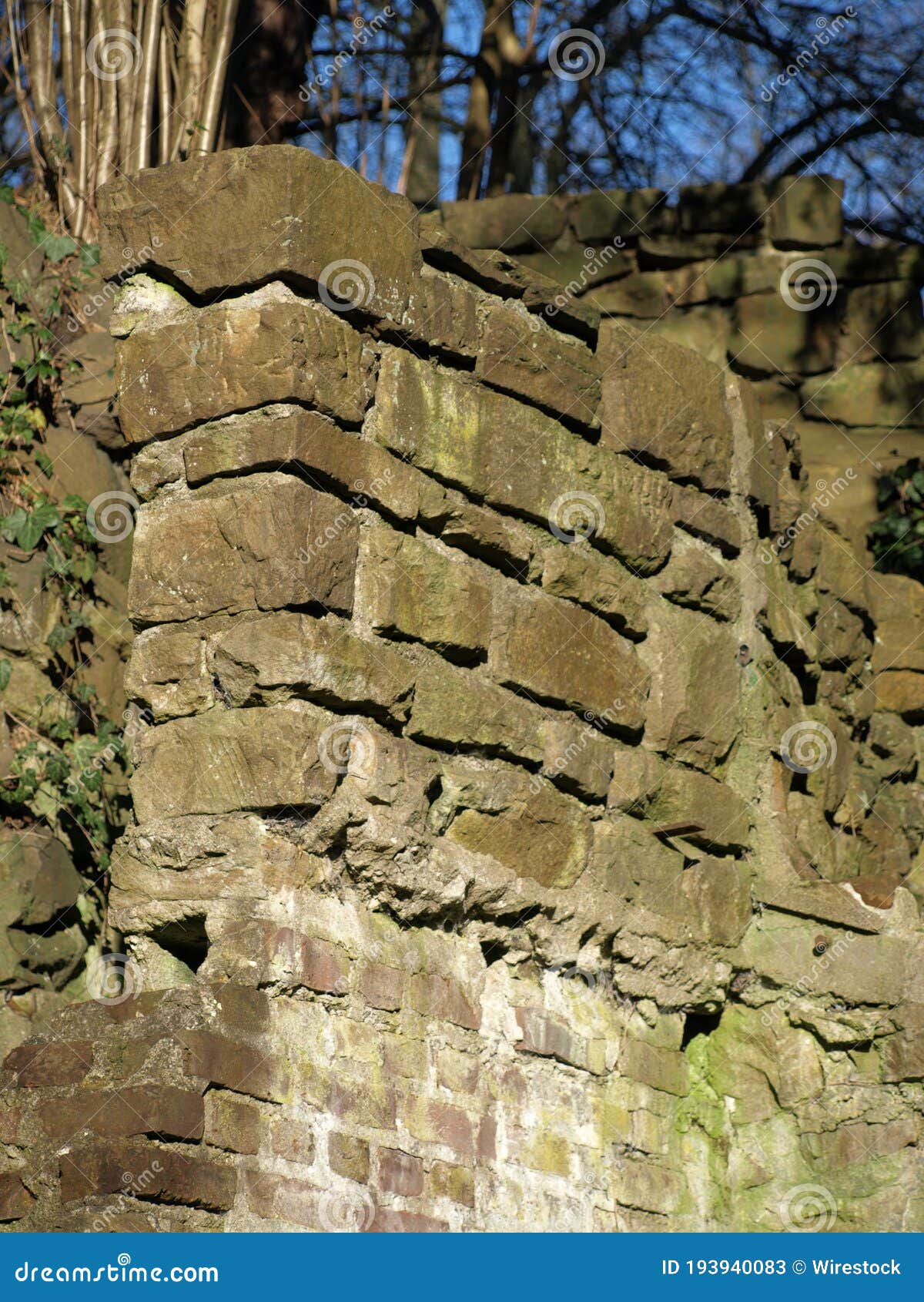 Old Quarry Stone Wall with a Foundation of Bricks Stock Image Image