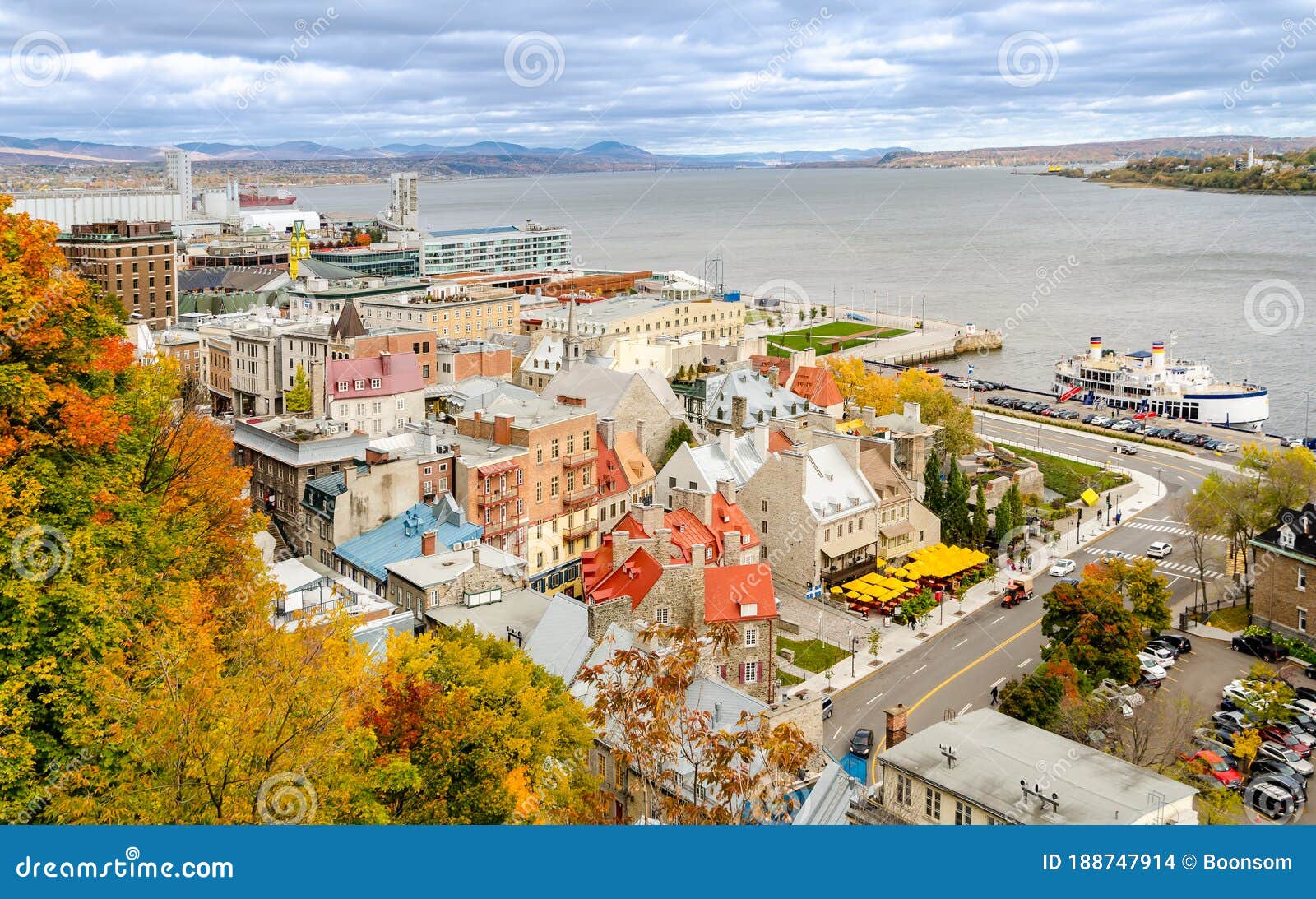 Old Quebec City Of Lower Town And Saint Lawrence River In Quebec