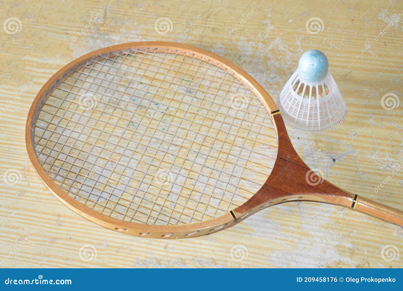 Old Racket and Shuttlecock for Badminton Stock Photo Image of game