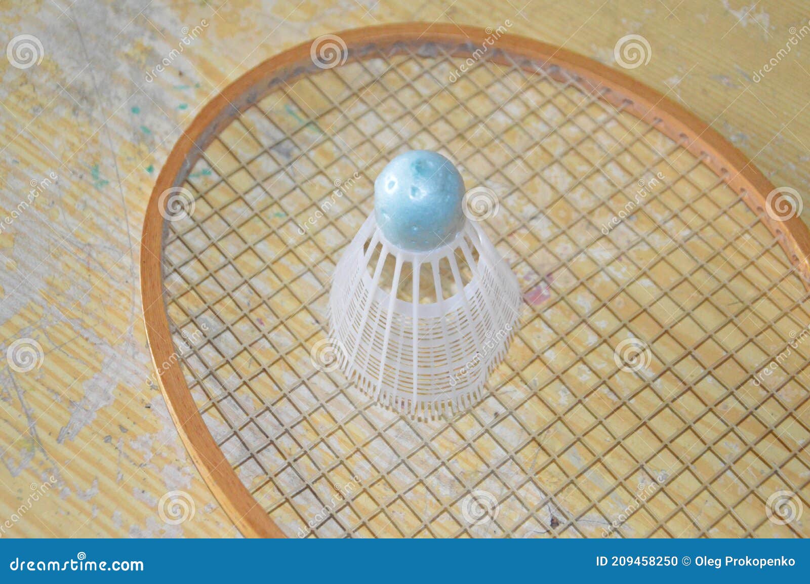 Old Racket and Shuttlecock for Badminton Stock Photo Image of game
