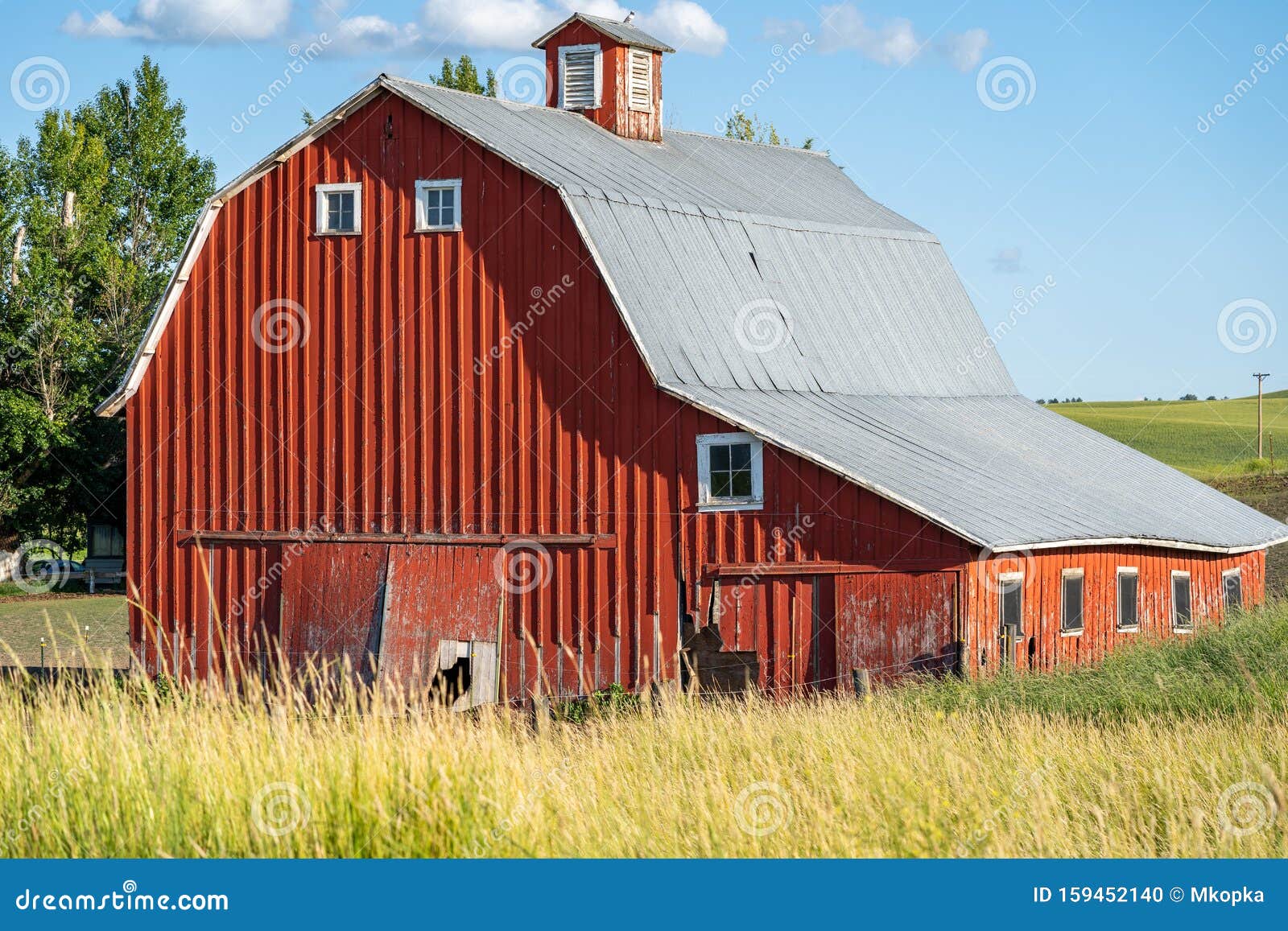 Old Red Barn in a Field in the Palouse Region of Washington State Stock