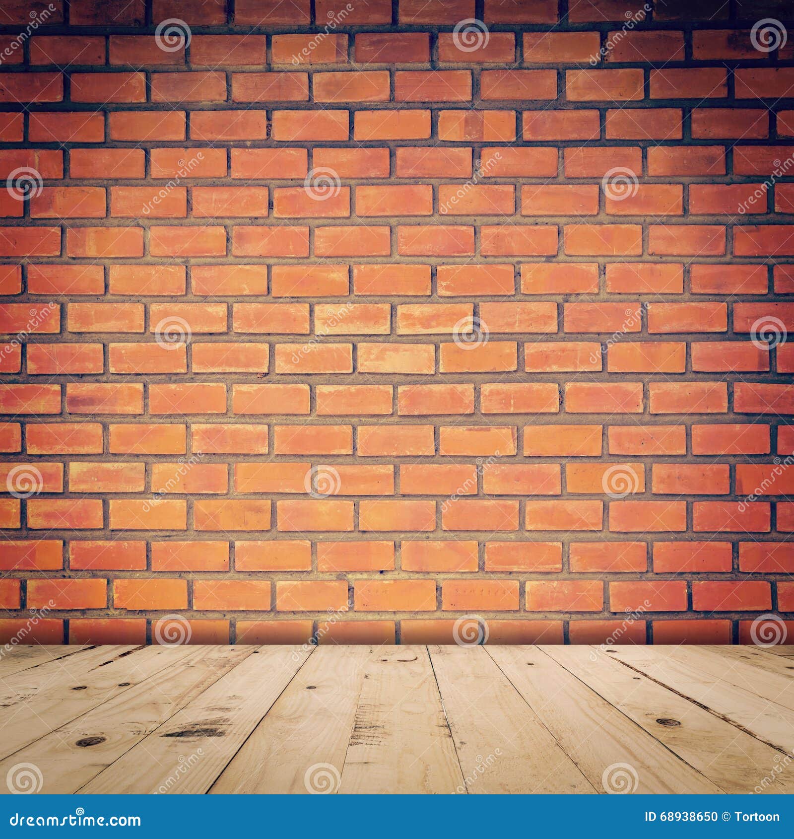 Old Red Brick Wall and Wood Floor Stock Photo - Image of material