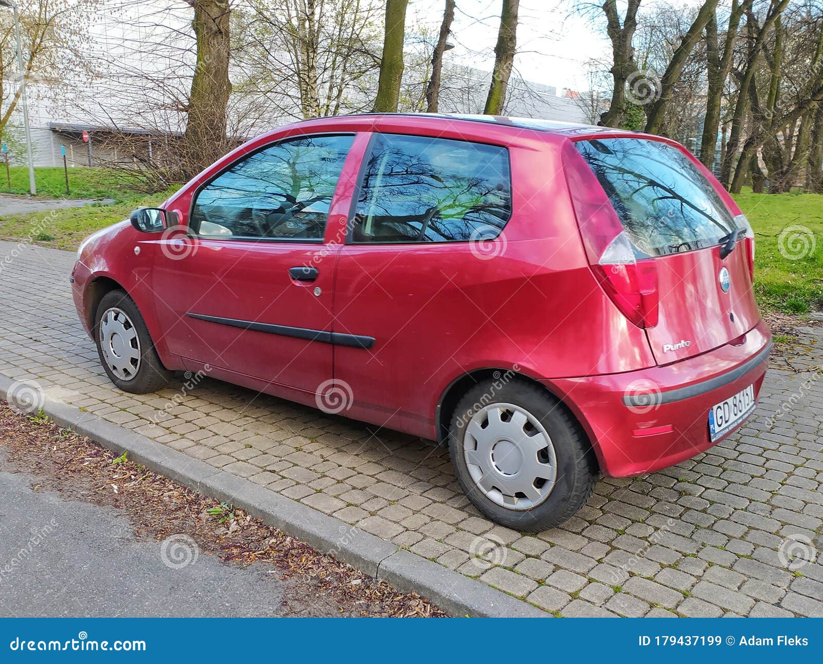 Old Red Fiat Punto Two Doors Back View Parked Editorial Stock