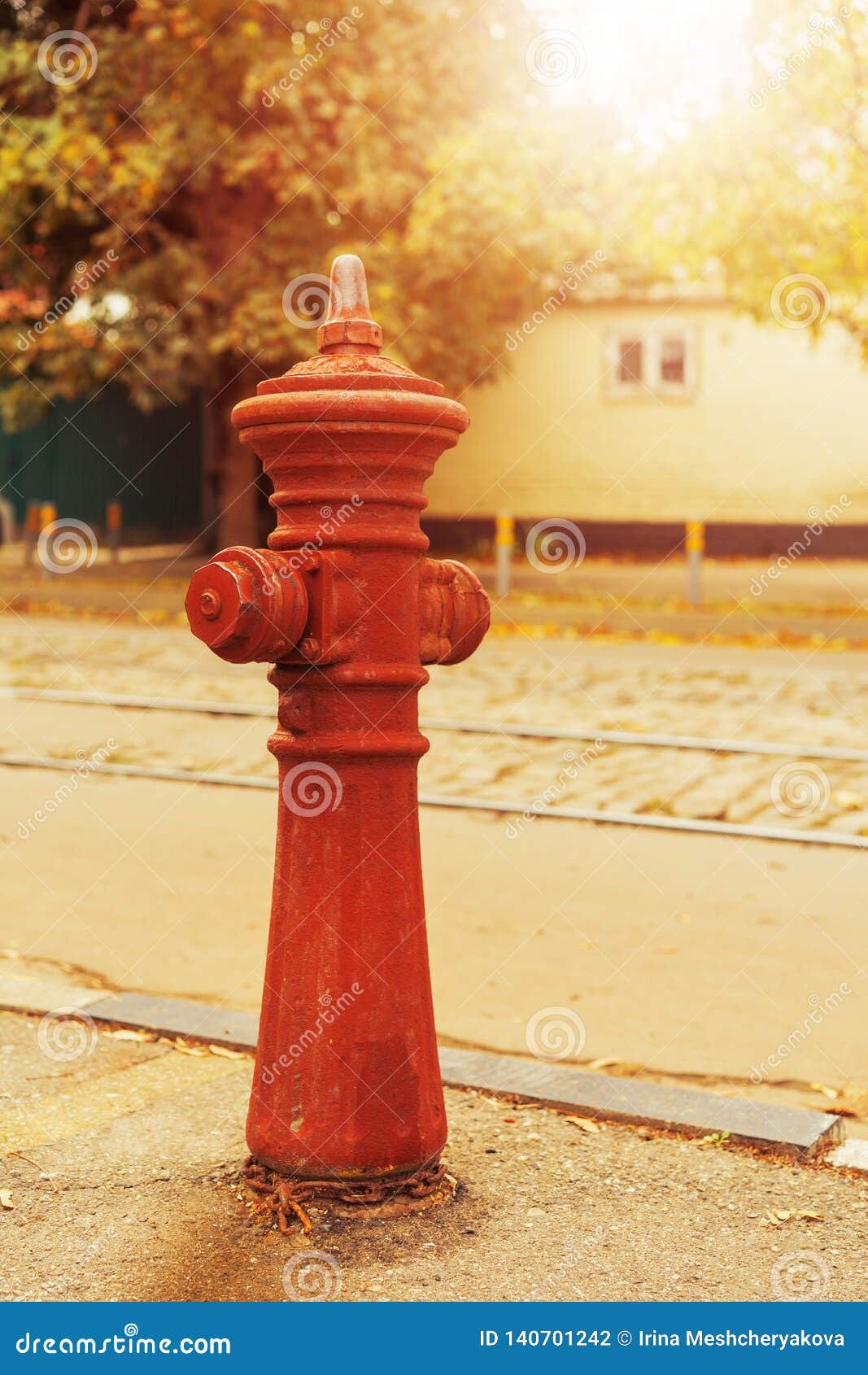 Old Red Fire Hydrant Water Pipe Near the Road Stock Photo Image of