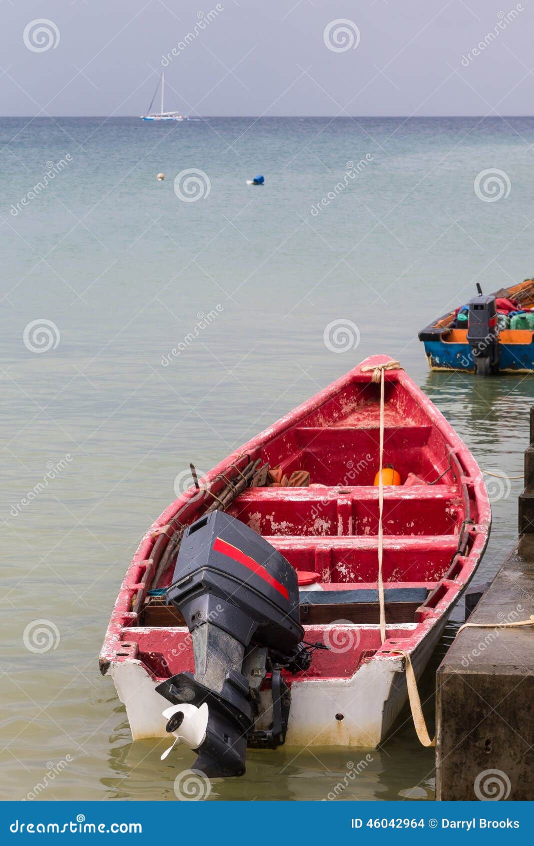 Old Red Fishing Boat with Outboard Motor Stock Photo - Image of coastal,  rowboat: 46042964