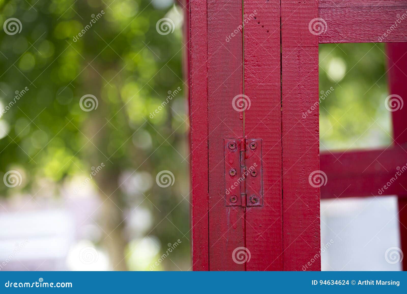 Old red paint door hinge. stock photo. Image of retro 94634624